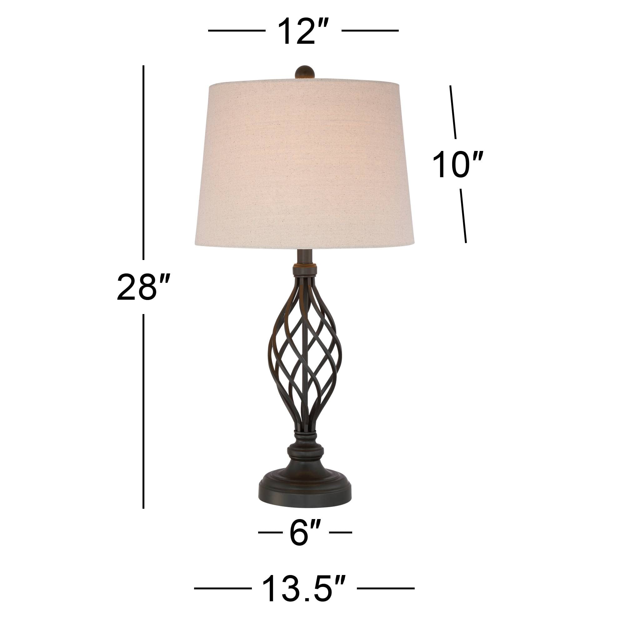 Modern Industrial Table Lamps 28" Tall Set of 2 with Dimmers Bronze Iron Cream Tapered Drum Shade for Bedroom Living Room House Home Bedside Nightstand Office Entryway