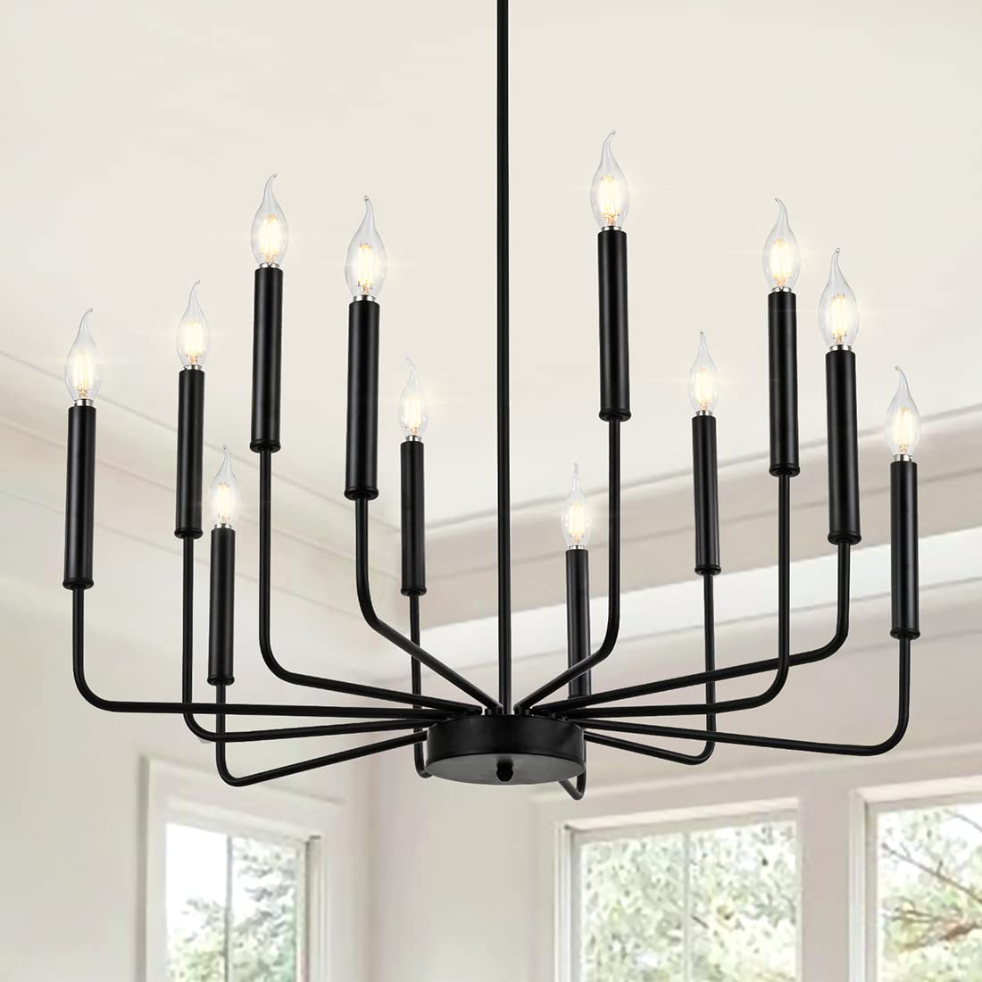 Modern Gold Chandelier, 12-Light Rustic Farmhouse Chandelier, Metal Industrial Candle Chandeliers for Dining Room, Kitchen, Foyer, Entryway, Living Room