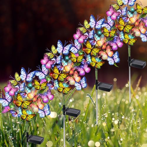 Solar Garden Lights Outdoor Waterproof Decorative Solar Lights Outdoor 2 Pack with 44 LED 34 Butterfly Solar Lights for Garden Yard Patio Lawn Outdoor Decor, Gifts for Mother's Day Mom Women