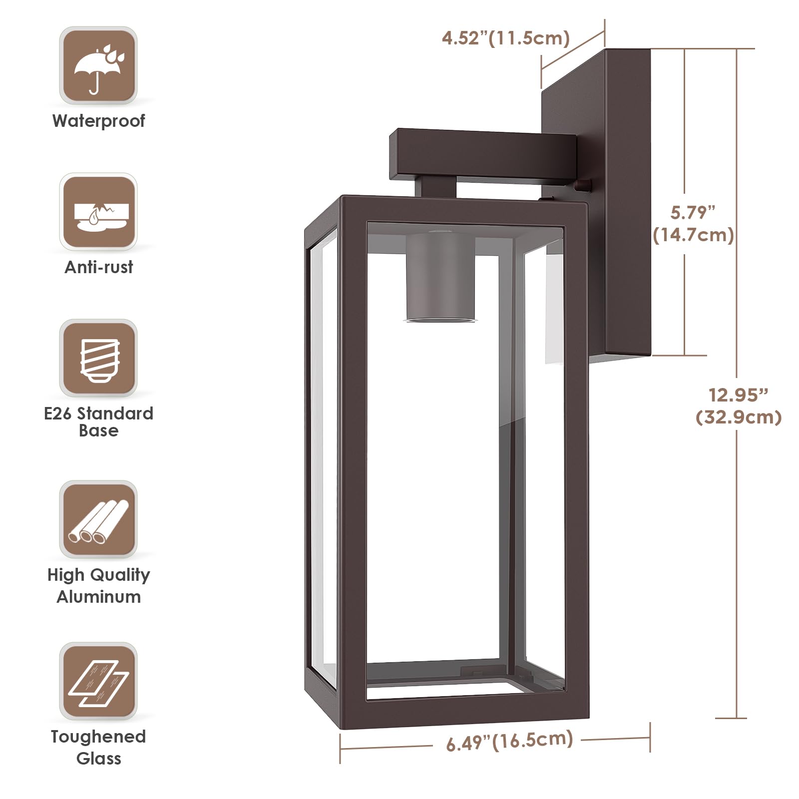 Outdoor Wall Lantern, Exterior Waterproof Wall Sconce Light Fixture, Black Anti-Rust Wall Mount Light with Clear Glass, E26 Base Wall Lamp