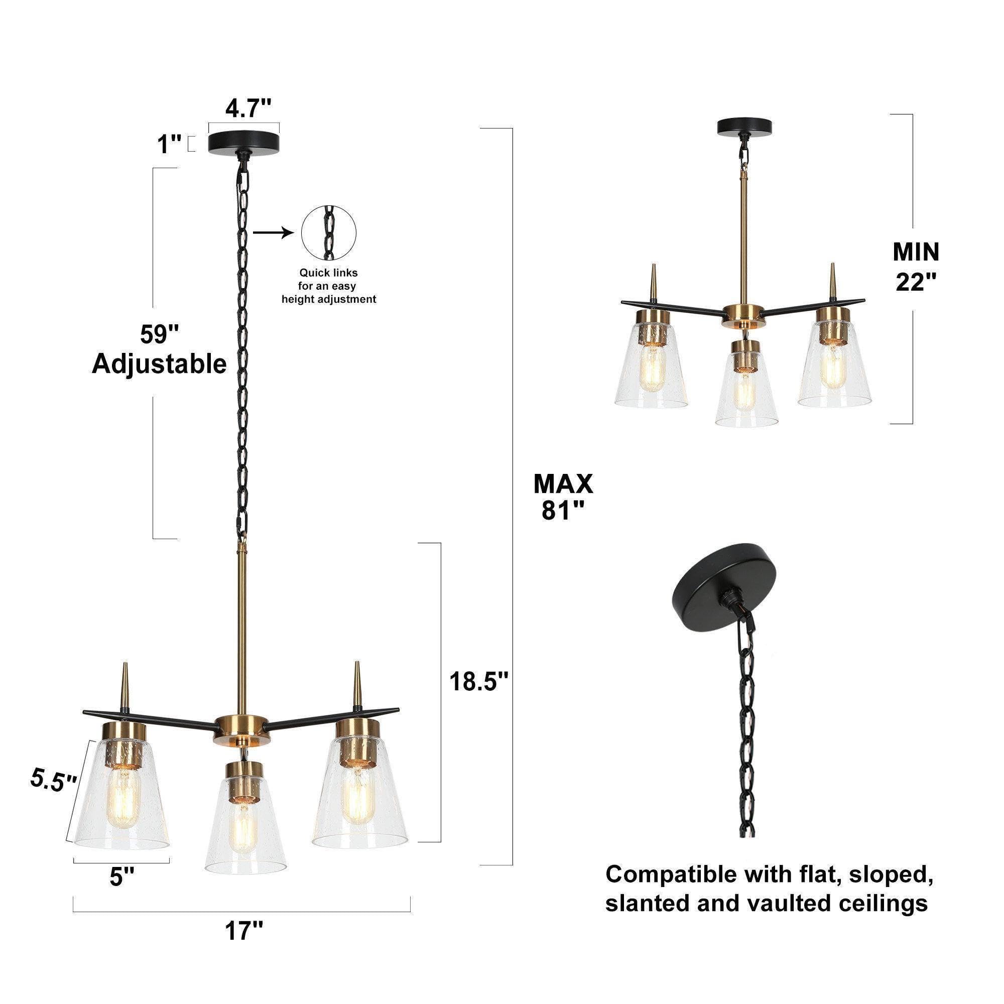 Gold Globe Chandelier with On/Off Switch Pull Chain, 4-Light Modern Gold Semi Flush Mount Ceiling Light with Clear Globe Glass Shades for Dining Room & Kitchen, Soft Gold, 19.5’’ Dia