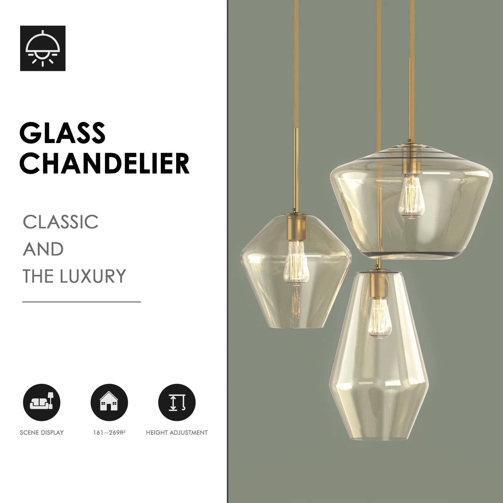 Modern 3 Lights Glass Pendant Light Smoky Gray Glass Globe Cluster Chandelier Lighting Fixtures Black Adjustable Kitchen Island Hanging Pendant Lighting Nordic Multi Lights Pendant Lamp