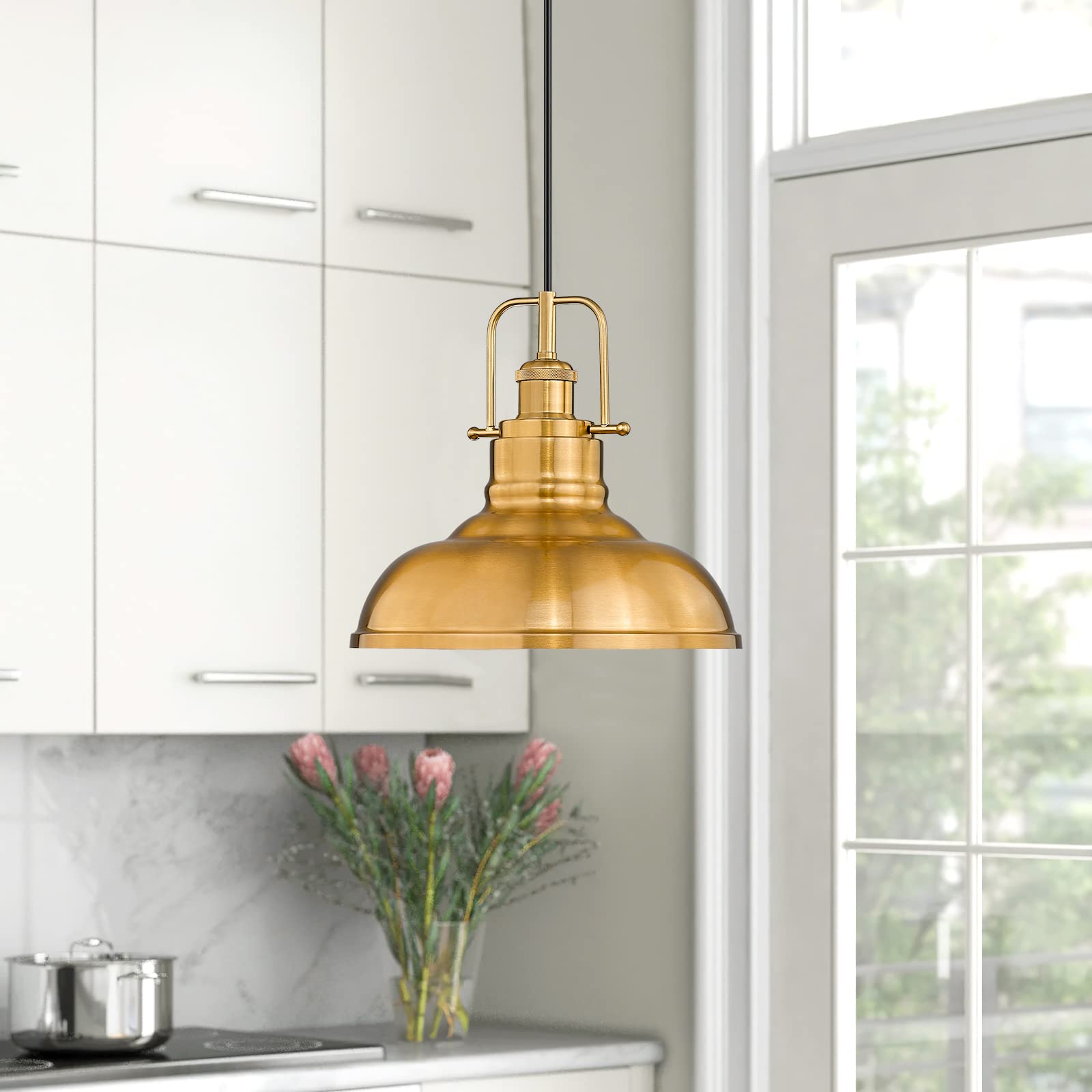 2 Pack Farmhouse Pendant Lights, 11-inch Industrial Ceiling Pendant Light Fixture with Metal Dome Shade, Gold Finish, 016-1-2PK BG