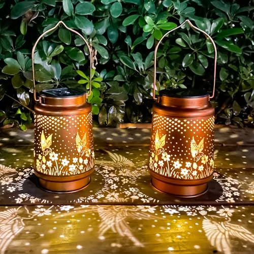 Hummingbird Solar Lantern Lights Outdoor Hanging, Metal Decor Lanterns-Waterproof LED Decorative Light for Garden Patio Yard Lawn Backyard Front Porch as Gifts for Mom Grandma Women