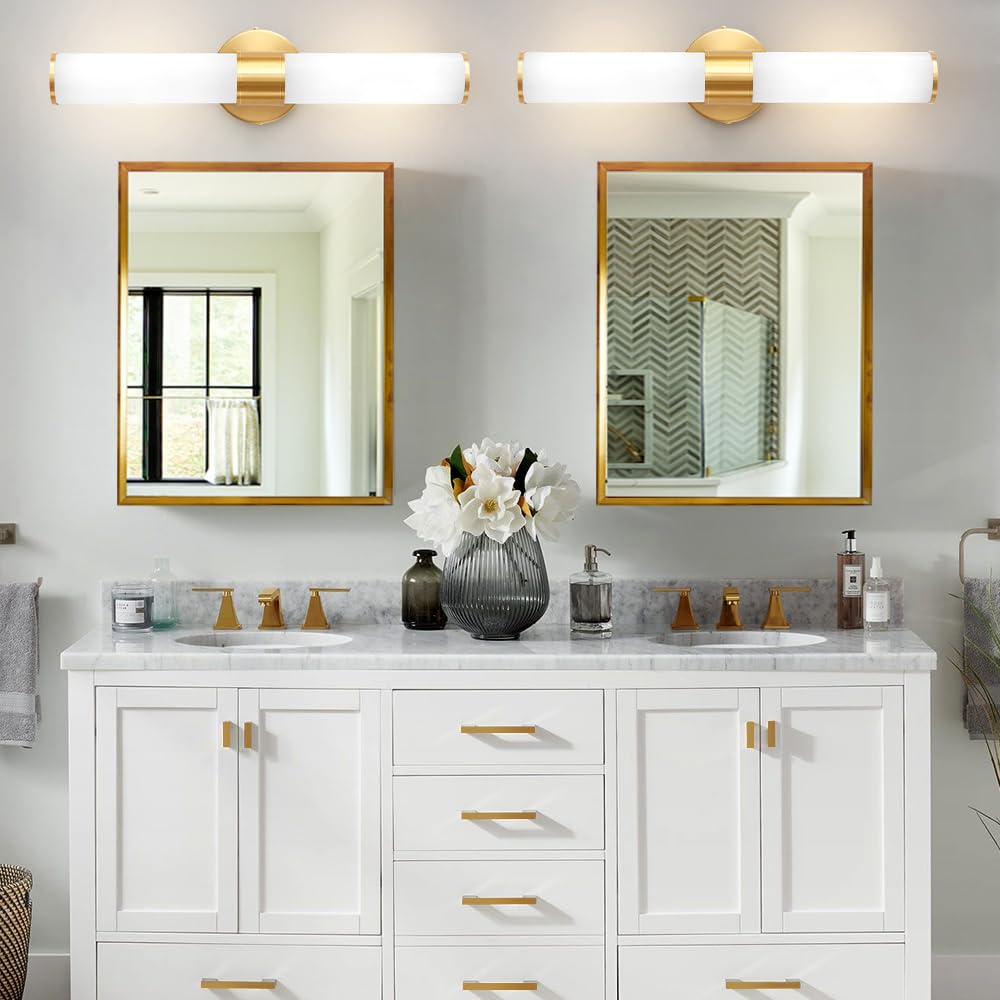 Gold Wall Sconce, Bathroom Light Fixtures in Clear Glass Indoor Wall Sconces, Modern Sconce Wall Lighting Up and Down Vanity Lights Fixtures for Bathroom,Living Room,Hallway, Kitchen