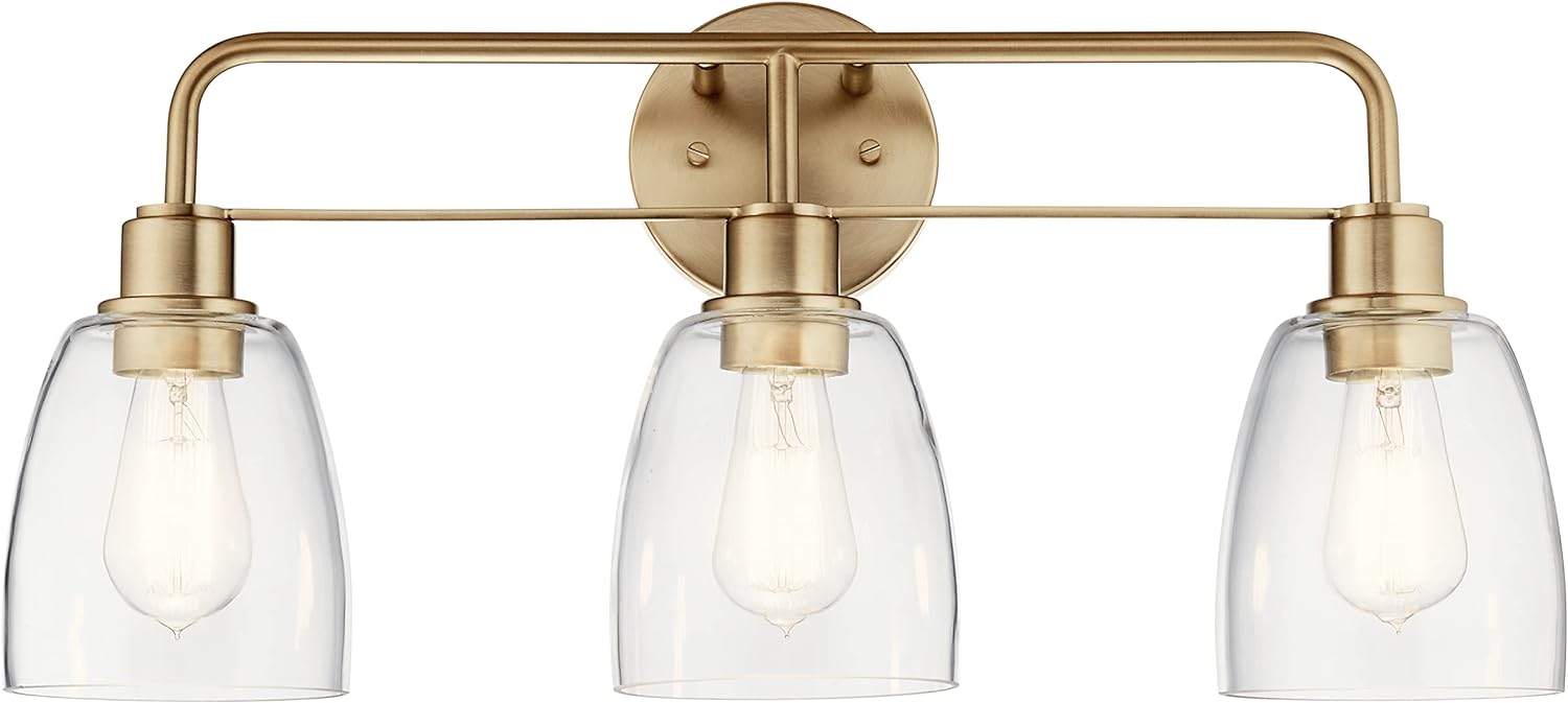 Kichler, Meller 24.25 Inch 3 Light Vanity Light with Clear Glass in Champagne Bronze, 55102CPZ