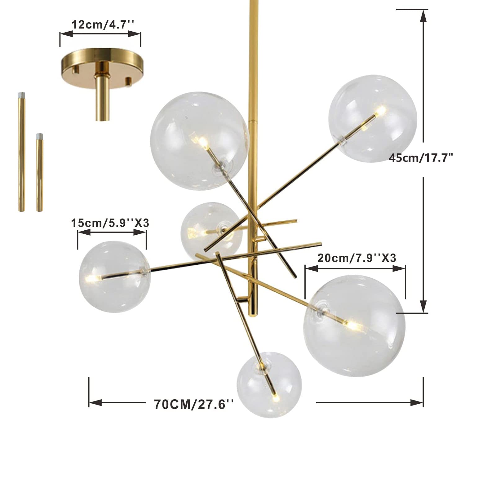 Modern Sputnik Chandeliers 6 Light Bubble Chandelier Lighting Clear Glass Globe Chandelier Mid Century Large Sputnik Ceiling Light Fixture for Kitchen Island Living Room