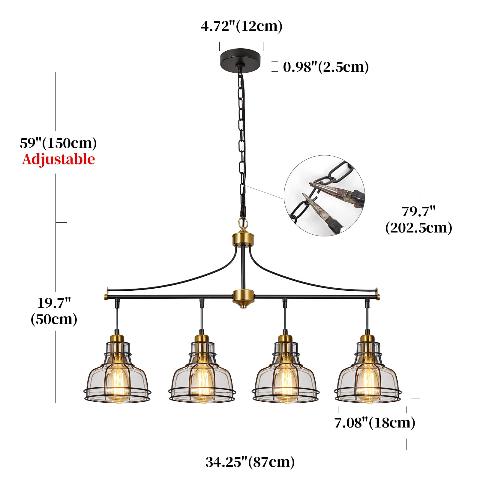 WILON Pendant Lighting for Kitchen Island, Industrial 3 Light Pendant Ceiling Light Fixture, Farmhouse Chandelier for Dining Room Cluster Pendant Light Fixtures Hanging Light with Clear Glass Shades