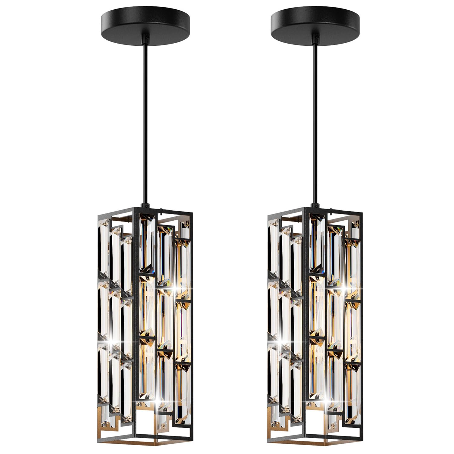 Black Pendant Lights Modern Pendant Light Fixture, Mini Crystal Pendant Ceiling Light, Pendant Light for Kitchen Island, Dinning Room, Bedroom, Kitchen Sink Lighting (2-Pack)