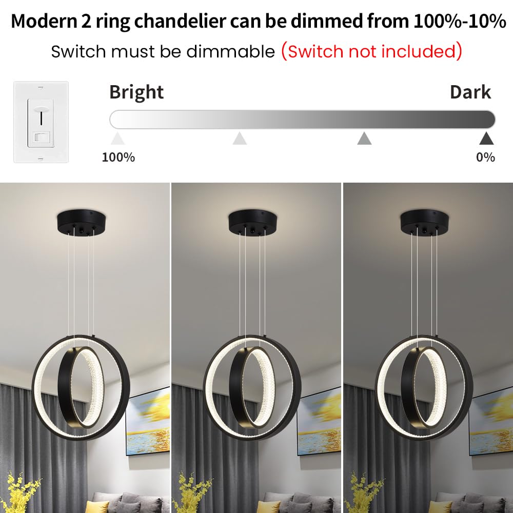 Modern LED Chandelier Dimmable 2 Ring Gold Pendant Light Acrylic 34W 4000K Height-Adjustable Modern Chandelier for Dining Room Living Room Bedroom Kitchen Island Foyer Stairway