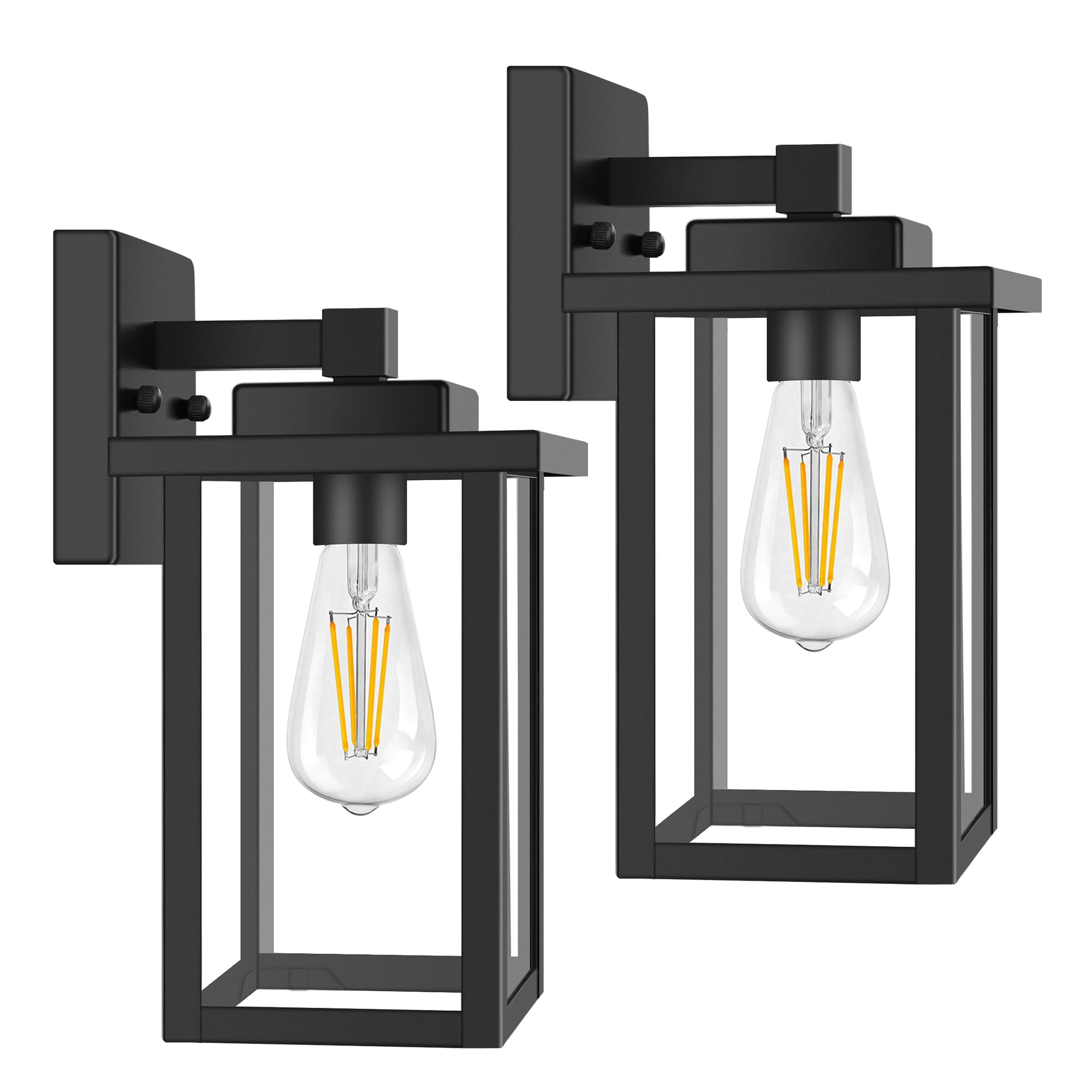 Outdoor Sconce Lights, Porch Light Fixtures Wall Mount, Waterproof Exterior Wall Lights for House, Wall Lamp, Black Wall Lantern with Clear Glass, Outside Lights for Garage, Doorway, 2 Pack