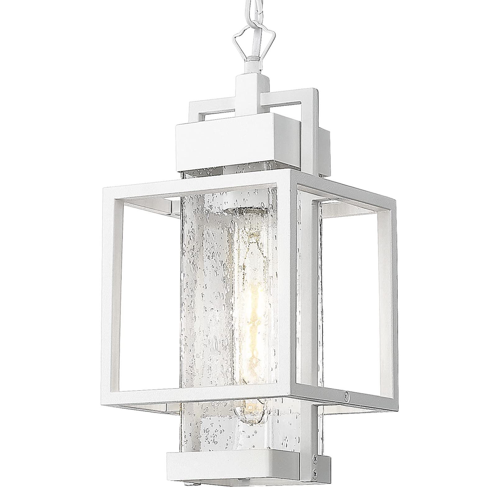 Outdoor Indoor Pendant Light Exterior Hanging Lantern, 11.4" Modern Outside Ceiling Chandelier for Front Porch Entrance Foyer Entryway, Aluminum, Crack Glass, G6001/1H-SBK