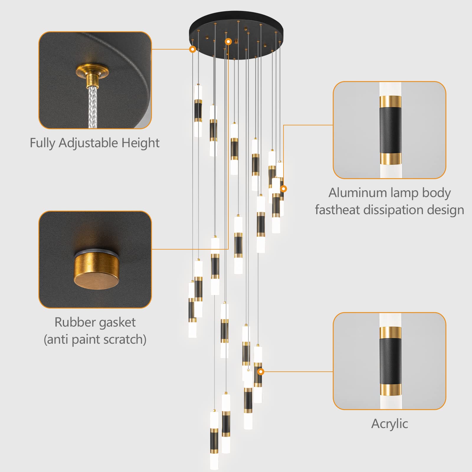 2-Light Modern Kitchen Island Dimmable LED Modern Black Gold Mini Pendant Light, Bedroom Bedside Table Black Small Pendant Light