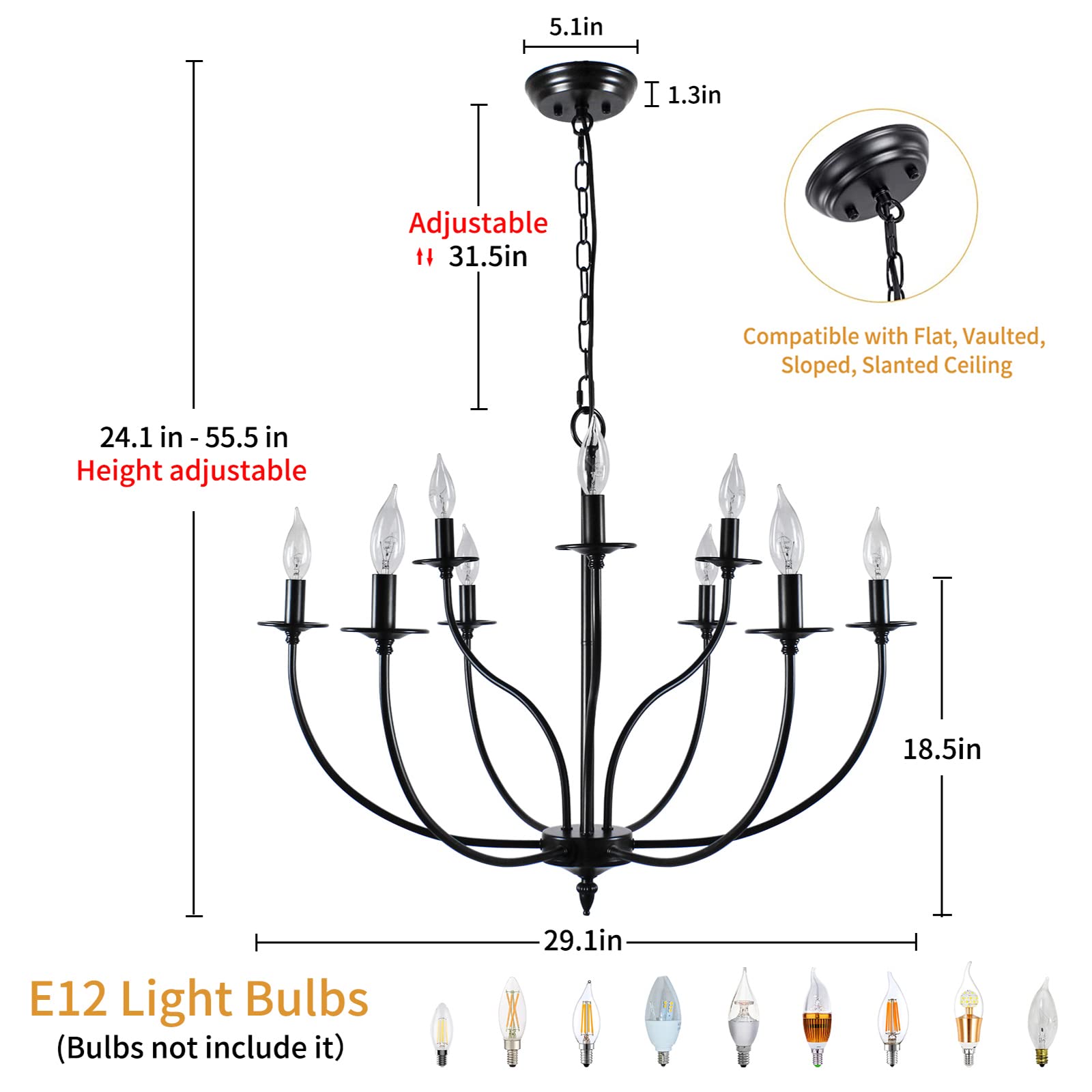 Chandelier, 6-Light Antique White Farmhouse Chandelier for Dining Room Lighting Fixtures Hanging, Candle Hanging Pendant Lights for Kitchen Living Room Bedroom Foyer