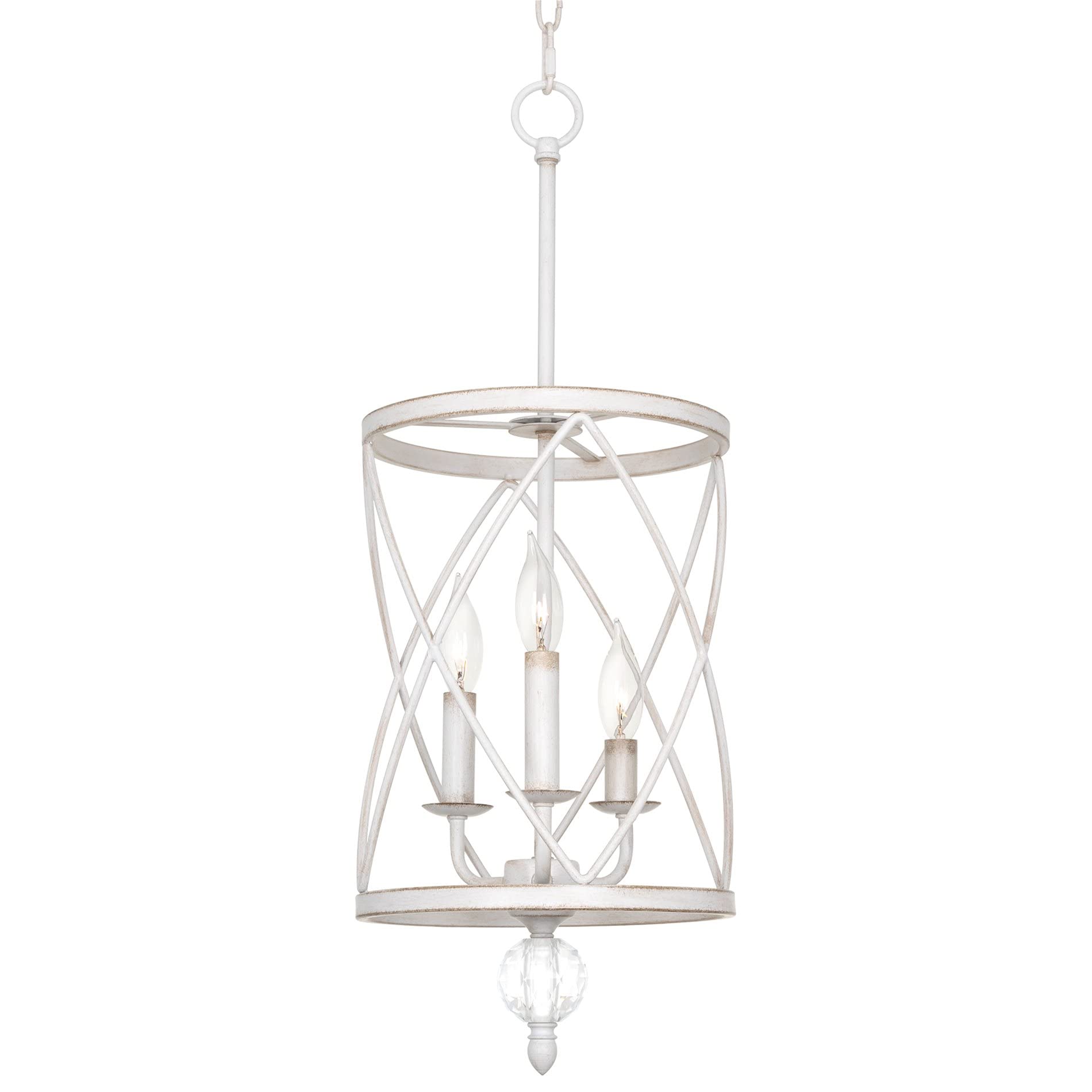 Eleanor 27" Traditional 3-Light Chandelier, Cylinder Foyer Pendant Light, Adjustable Height, Antique White Finish