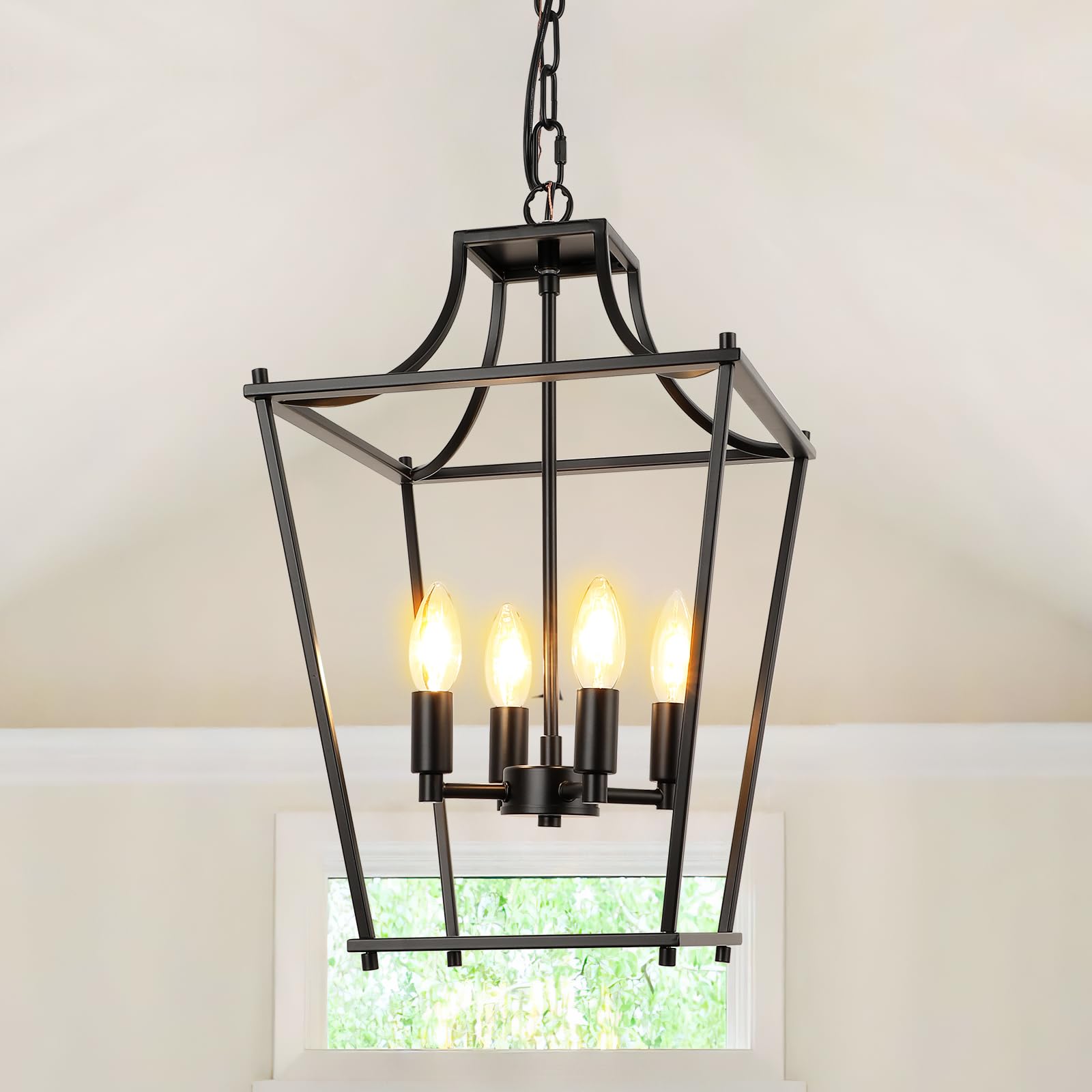 Farmhouse Kitchen Island Lighting Black Pendant Light Fixtures 4-Light Dining Room Lights Wood Chandelier Adjustable Hanging Pendant Lighting for Kitchen Island