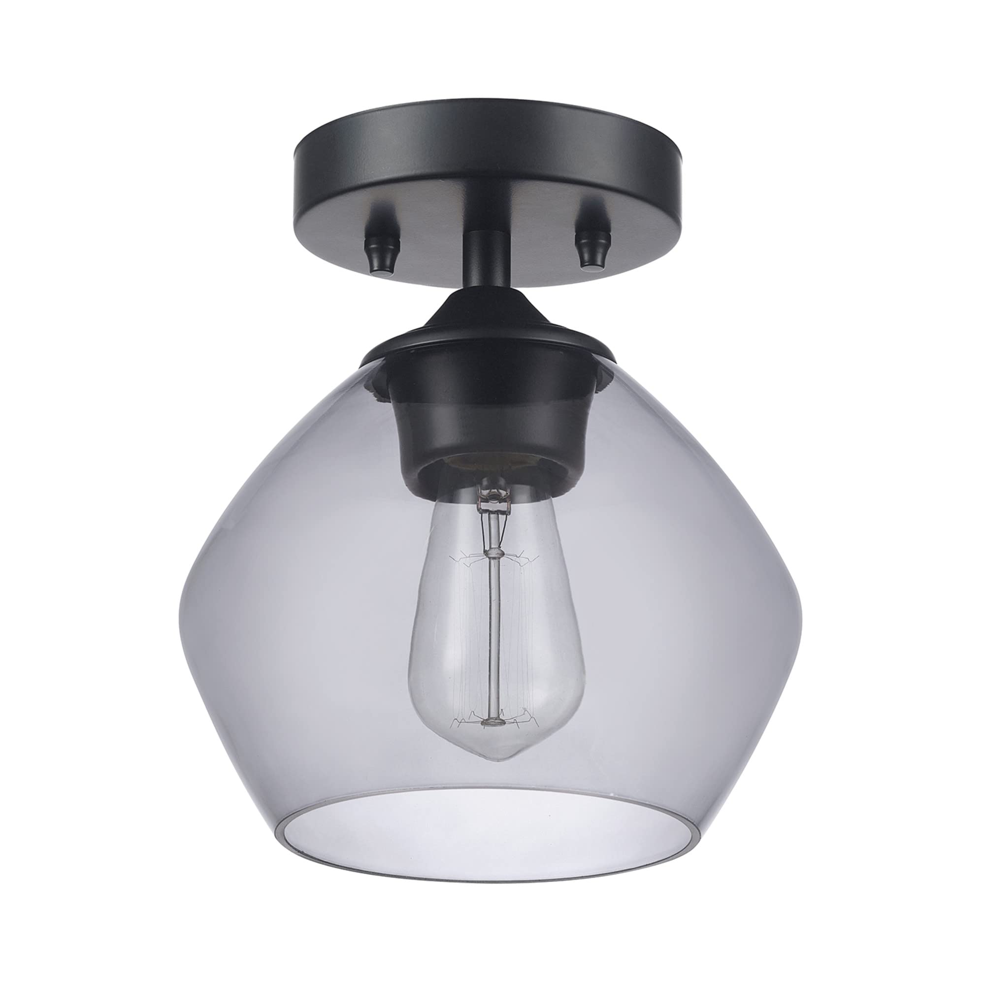 1-Light Semi-Flush Mount Ceiling Lighting, Matte Brass, Clear Glass Shade, Bulb Not Included