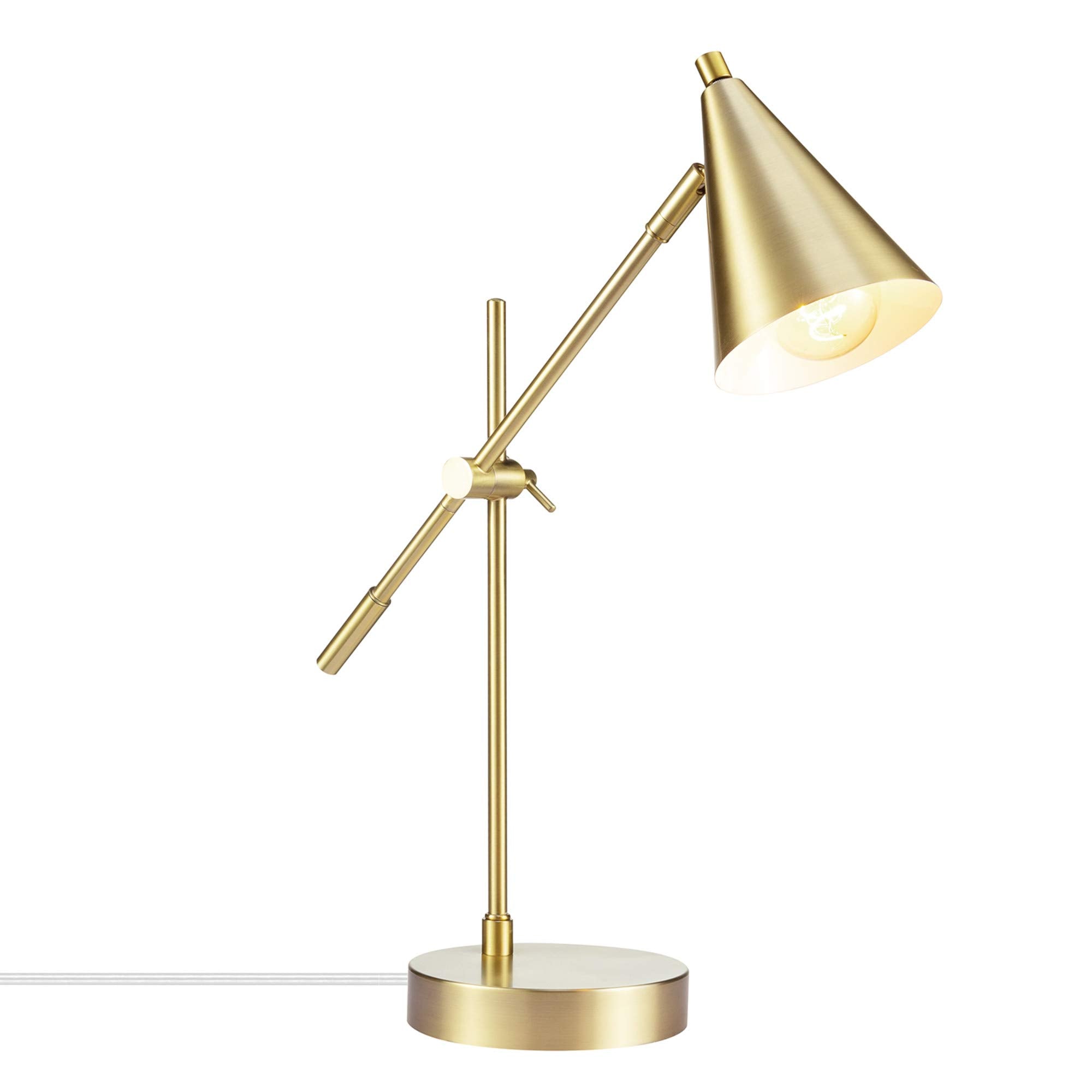 20" Desk/Table Lamp, Matte Brass Finish, Adjustable Height, Balance Arm, in-Line Rocker On/Off Switch