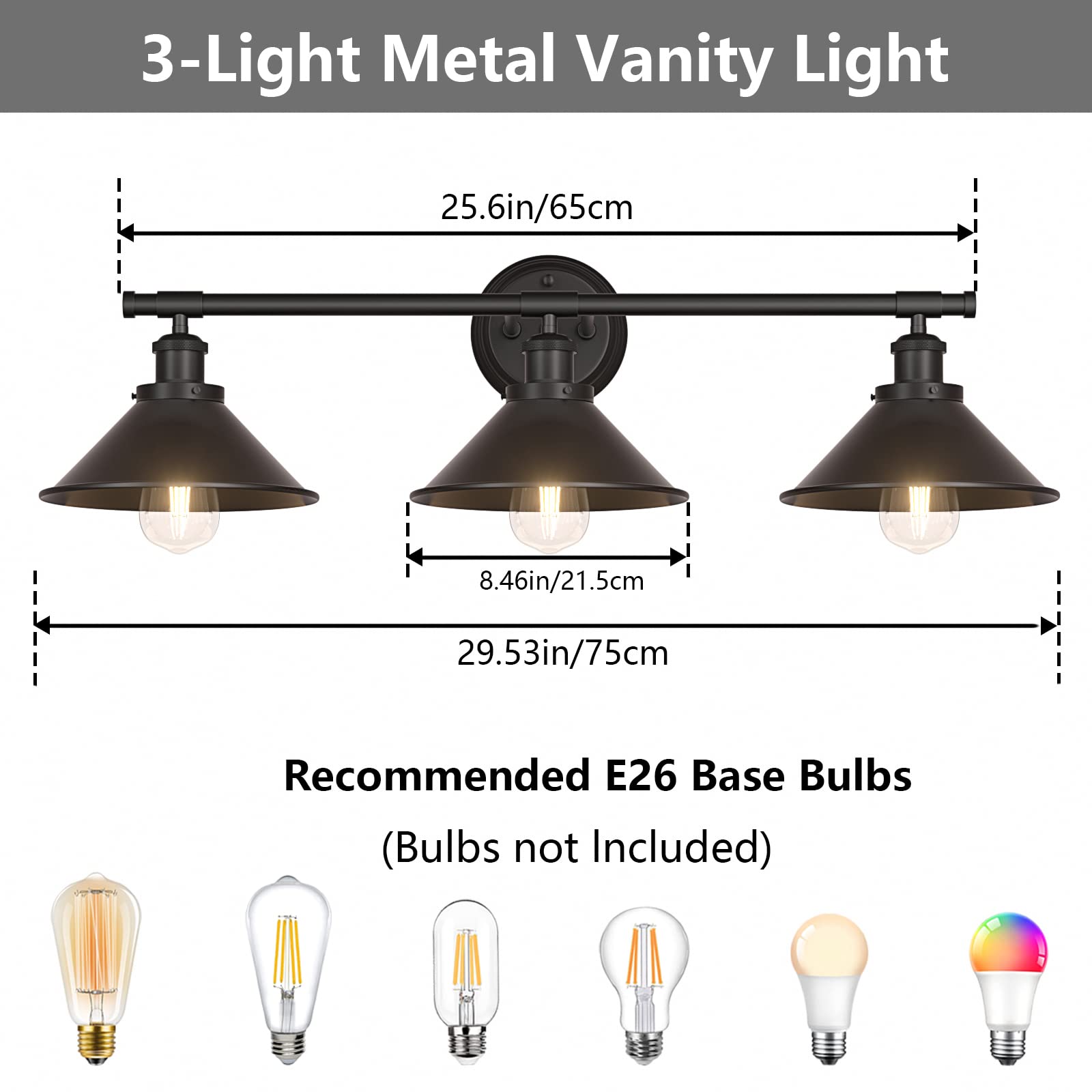 Black 2-Light Vanity Wall Sconce Lighting, Farmhouse Bathroom Wall Light Fixtures Over Mirror, Industrial Rustic Indoor Bathroom Vanity Lights for Cabinet Dressing Table Living Room