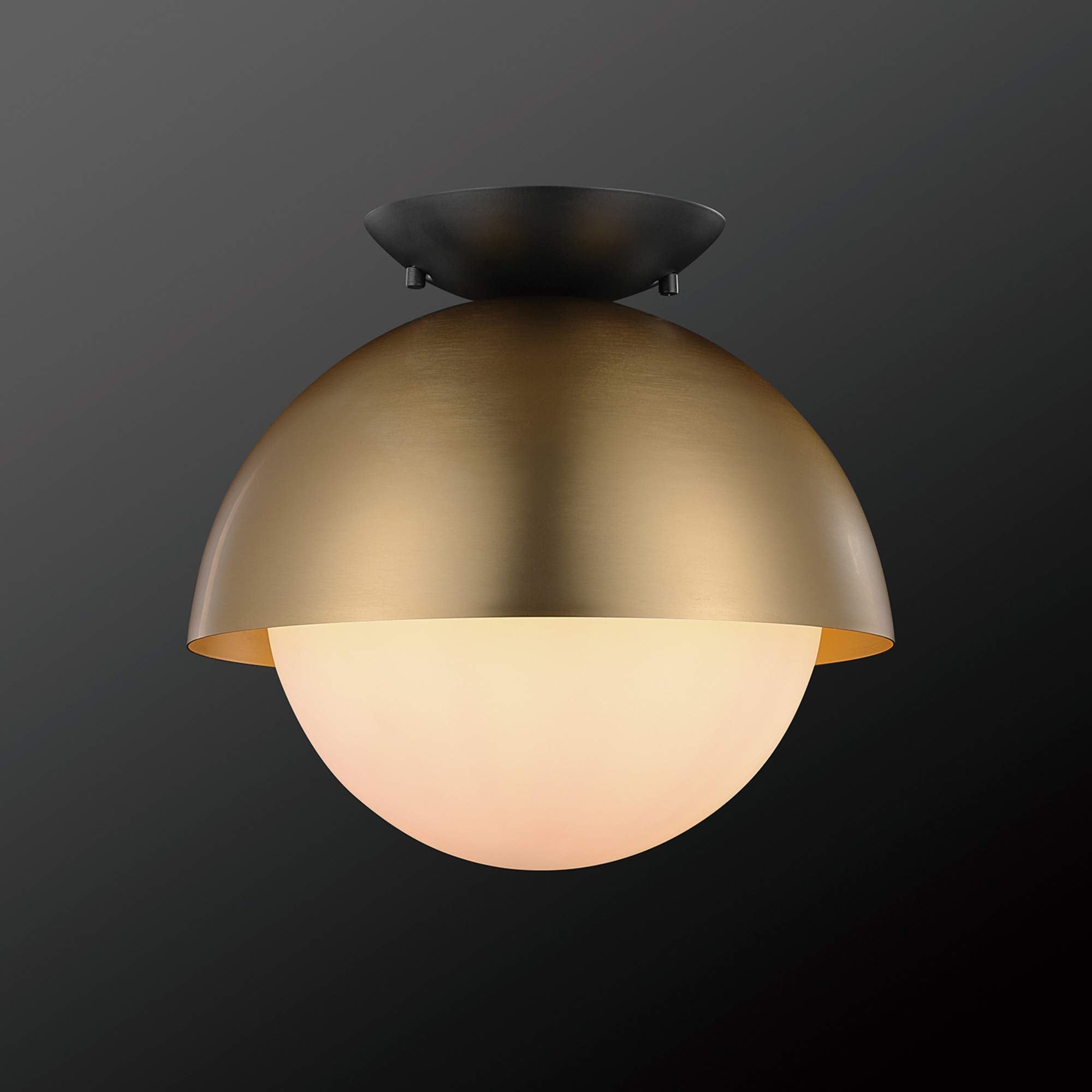 1-Light Semi-Flush Mount Ceiling Light, Matte Black, Matte Brass Accents, Bulb Not Included