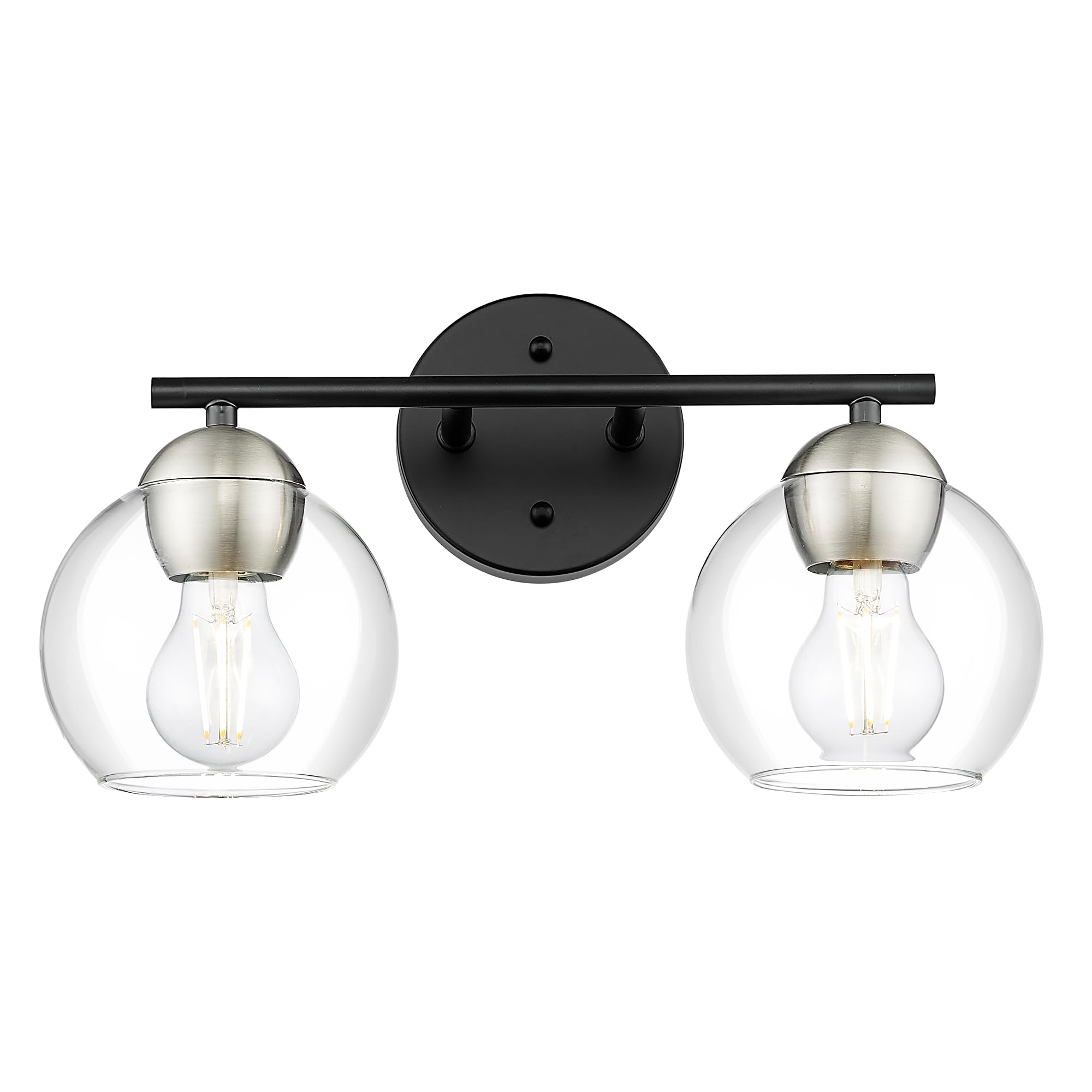 Black Vanity Lights for Mirror, Modern Farmhouse 2-Light Bathroom Light Fixtures Globe Bathroom Vanity Light with Milk Glass Shade, VL114-BK-ML-2