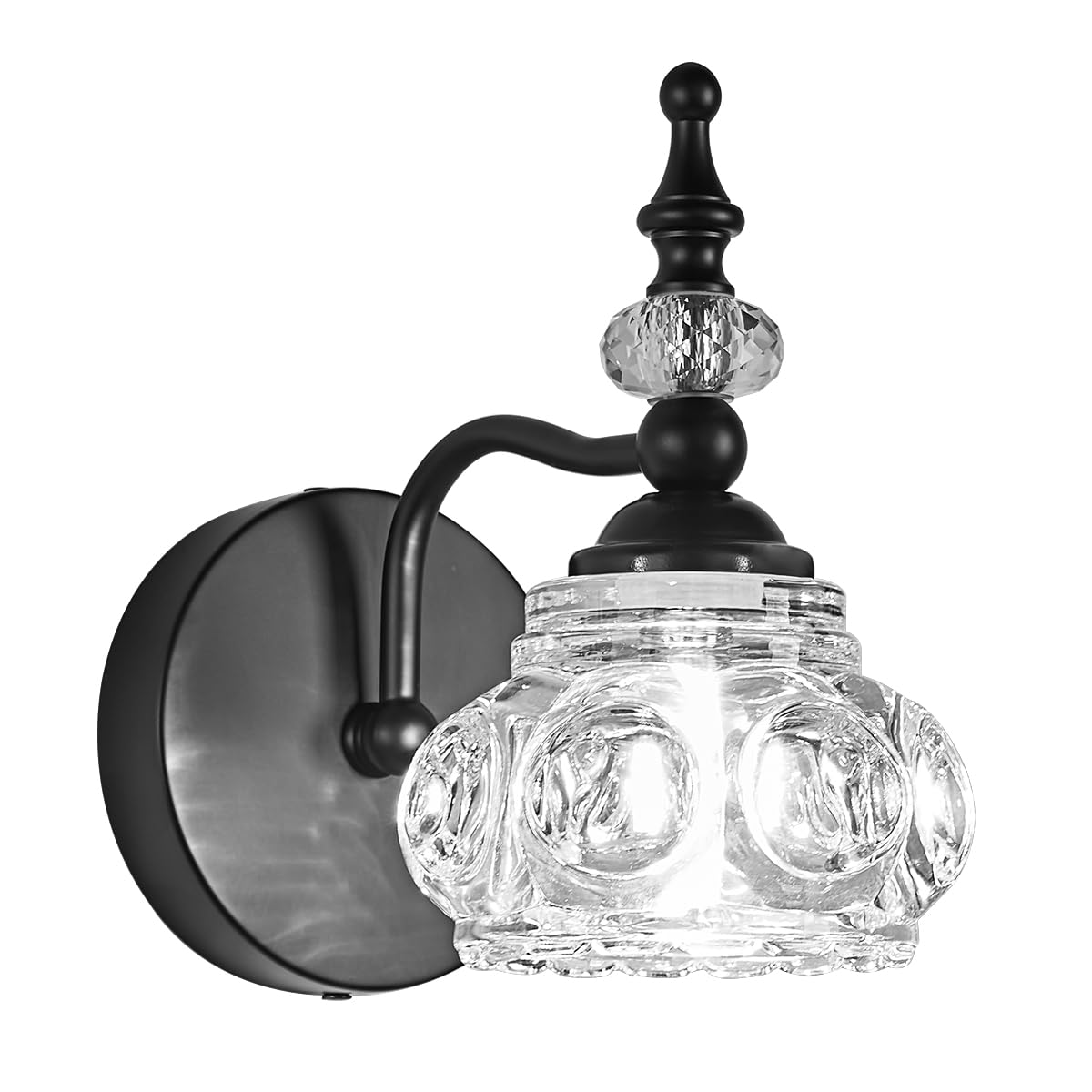 Industrial 1-Light Bathroom Vanity Light Fixture, Black Wall Source with Glass Shade, Rust-Proof and Durable, Using G9 Bulbs for Bedroom, Bathroom, Living Room