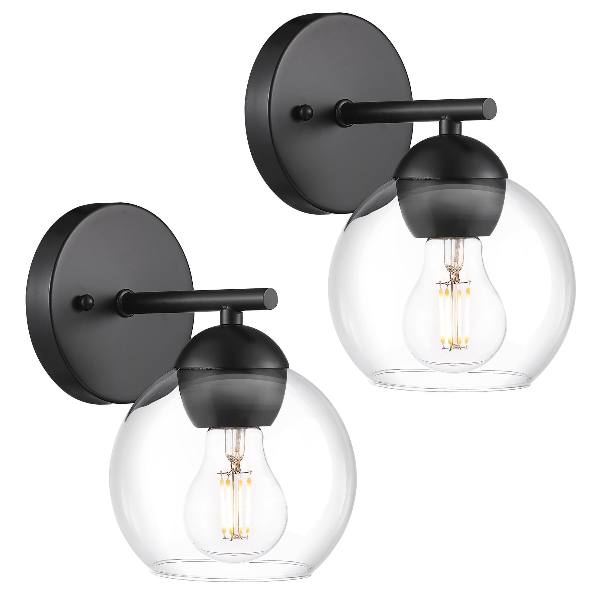 Black Vanity Lights for Mirror, Modern Farmhouse 2-Light Bathroom Light Fixtures Globe Bathroom Vanity Light with Milk Glass Shade, VL114-BK-ML-2