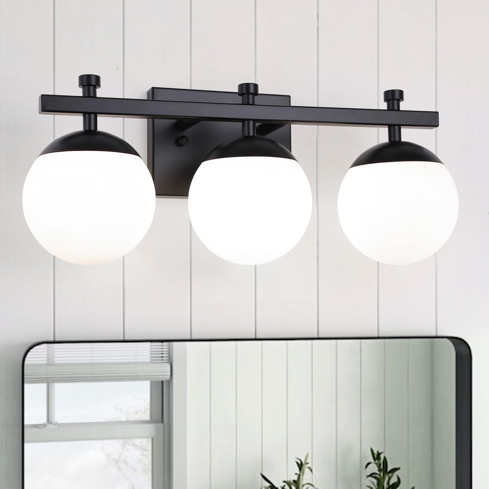 Bathroom Light Fixtures, 3-Light Bathroom Vanity Light with Frosted Glass Shade and Metal Base, Black Vanity Lights for Bathroom/Kitchen(G9 Base)