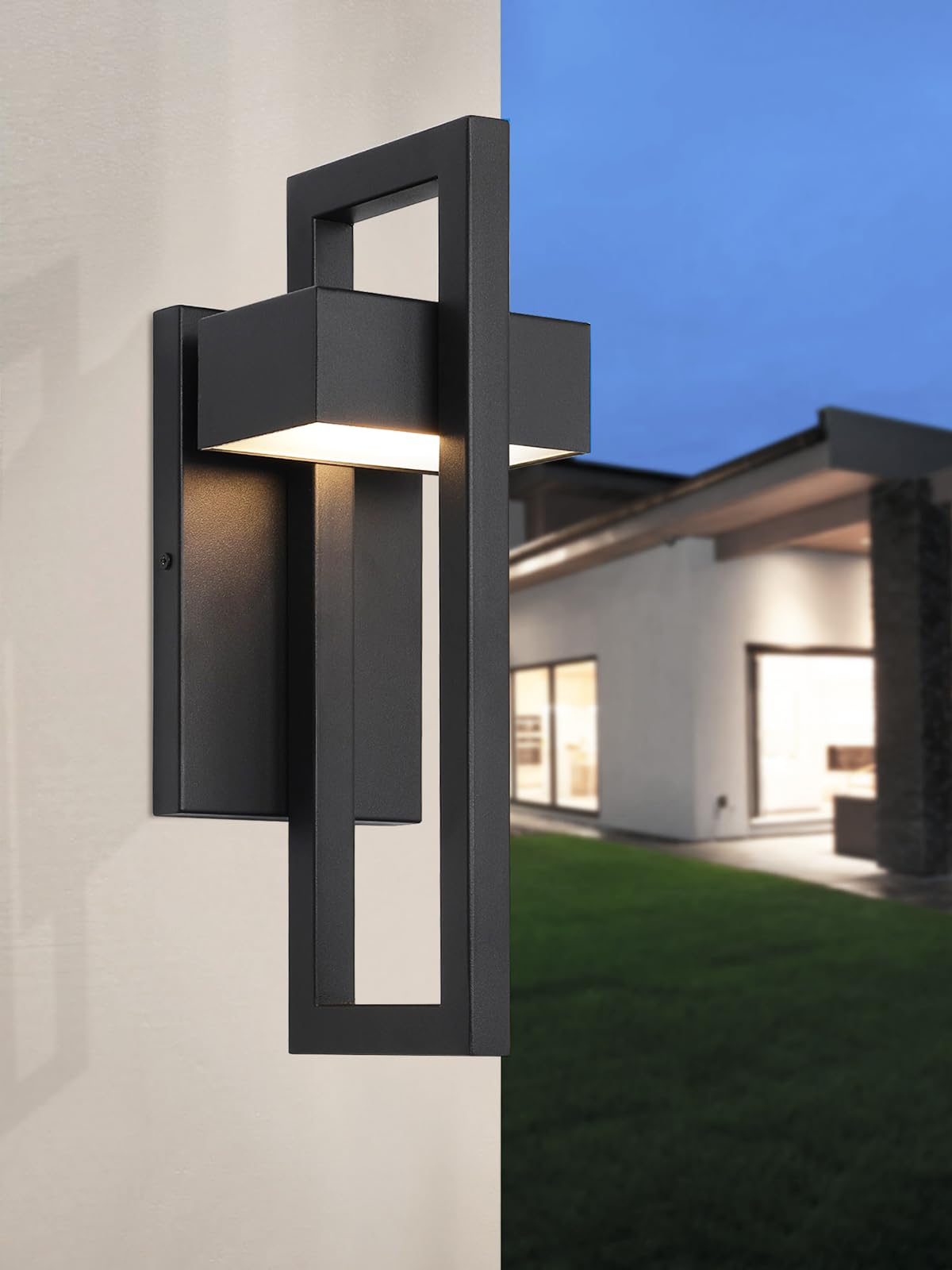 Outdoor Wall Lights Modern Exterior Lighting Fixtures, 3000K LED Integrated Outdoor Wall Sconce for Porch 2 Packs, Matte Black Outside Wall Mount Lights for Front Door House Garage Indoor