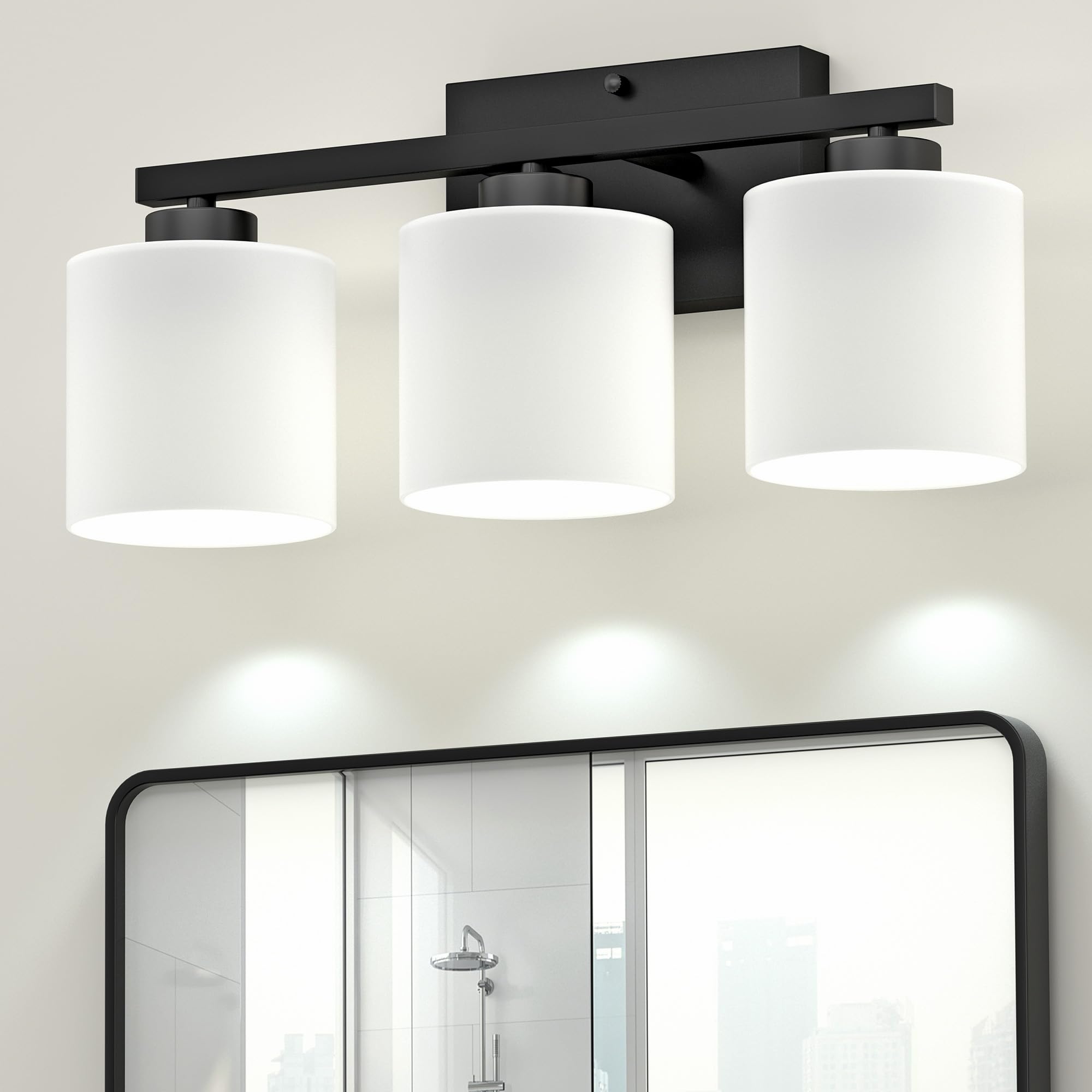 Honesorn Bathroom Light Fixtures 4-Light, Matte Black Bathroom Vanity Light Over Mirror, Modern Vanity Lights for Bathroom with Frosted Shade & Anti-Rust Nickel Finished, E26 Base Vanity Lighting