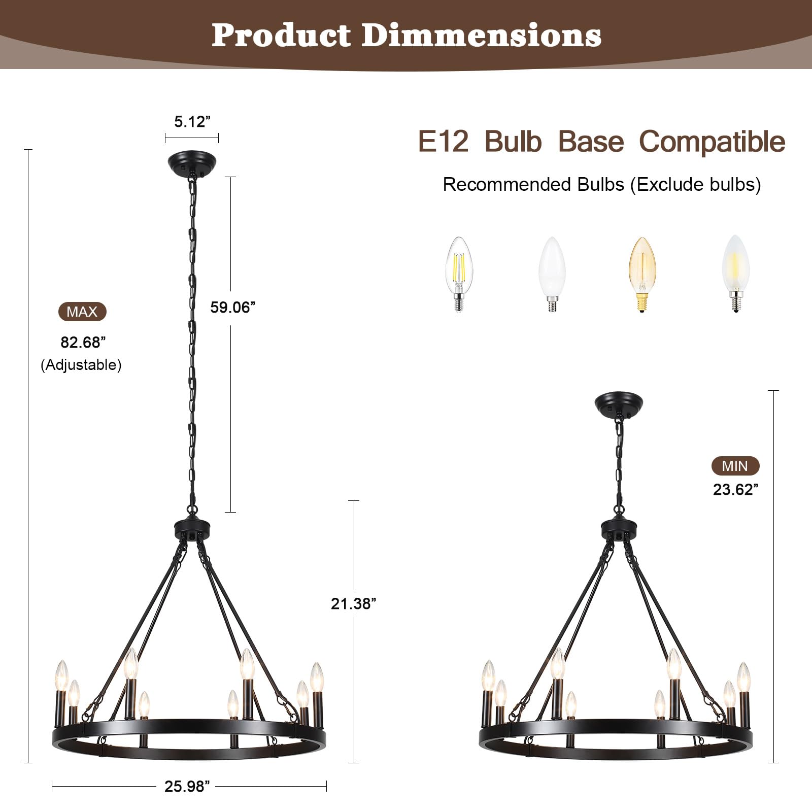 Wooden Chandeliers for Dining Room, 5 Lights Farmhouse Orb Chandeliers Antique White & Black French Country Chandelier for Living Room Kitchen Foyer