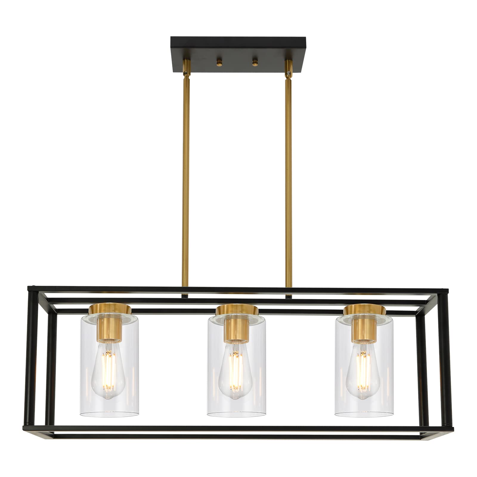 3-Light Industrial Metal Large Pendant Lighting Oil Rubbed Bronze Modern Linear Chandelier with Clear Glass Shades Farmhouse Rustic Ceiling Light Fixtures Hanging for Dining Room Kitchen Island