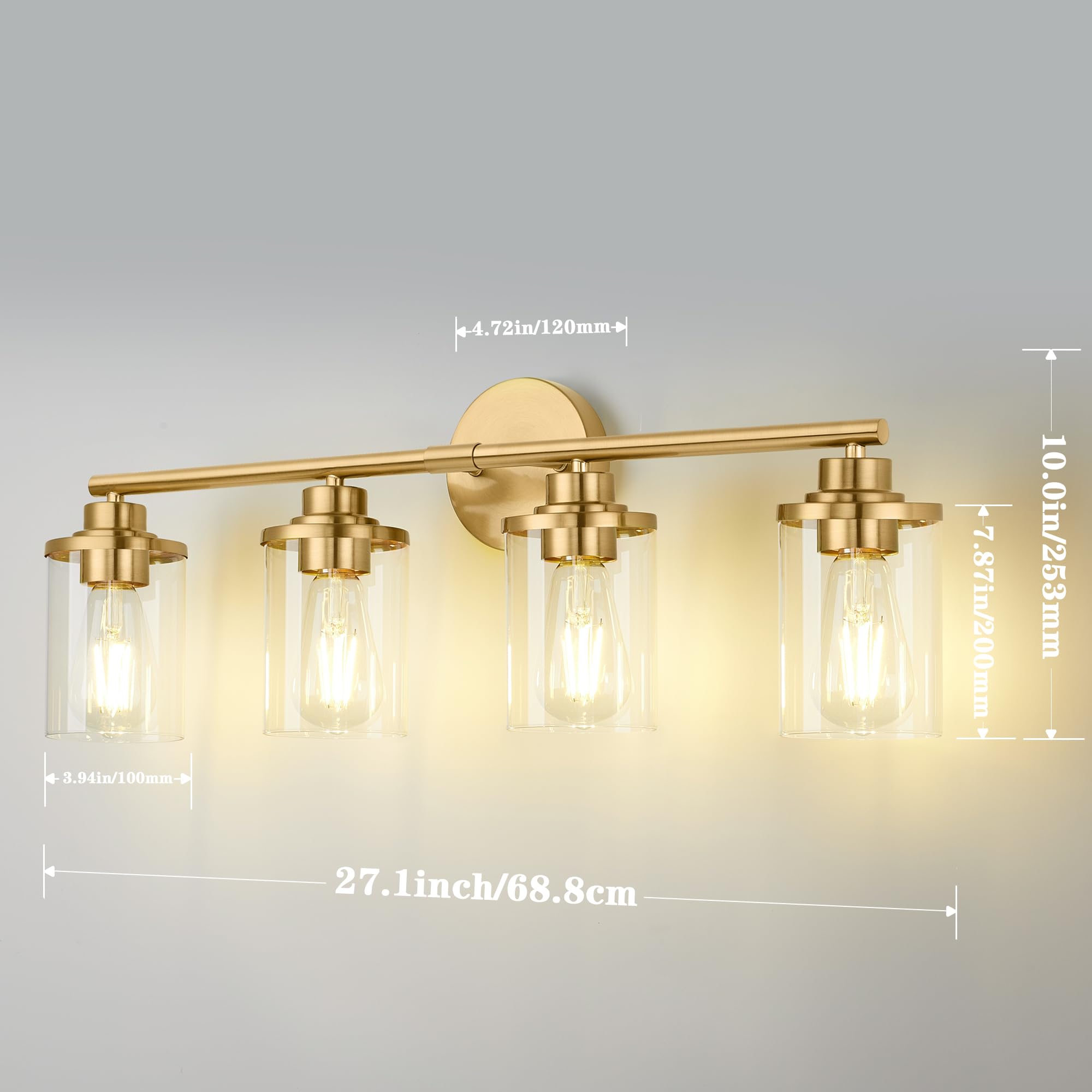 Bathroom Light Fixtures,Vanity Lights,Gold Bathroom Lights Over Mirror,Brushed Gold Vanity Light for Bathroom,20'' Brass Gold 3-Light Modern Bathroom Sconce