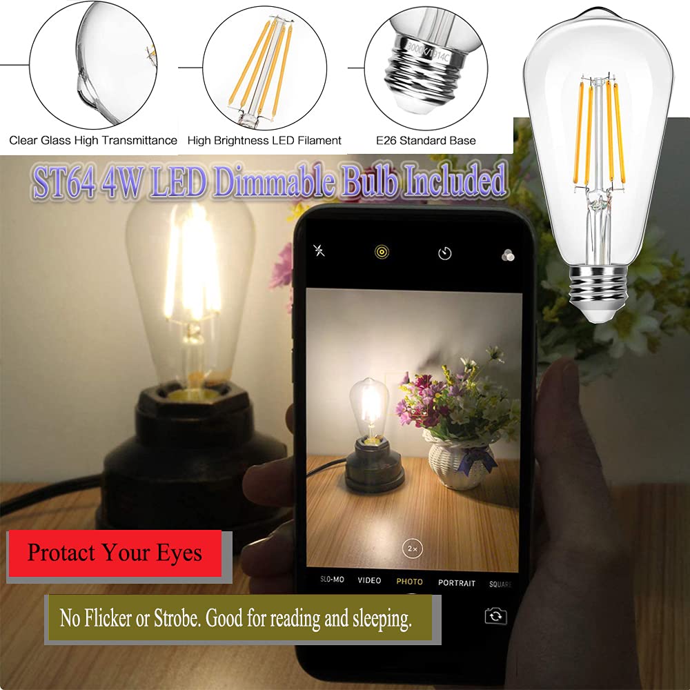 Vintage Touch Control Table Lamp,Edison 4W LED Dimmable Bulb Included,with 3 Levels of Brightness,Small Desk Industrial Night Light for Living Room Bedroom,Bronze