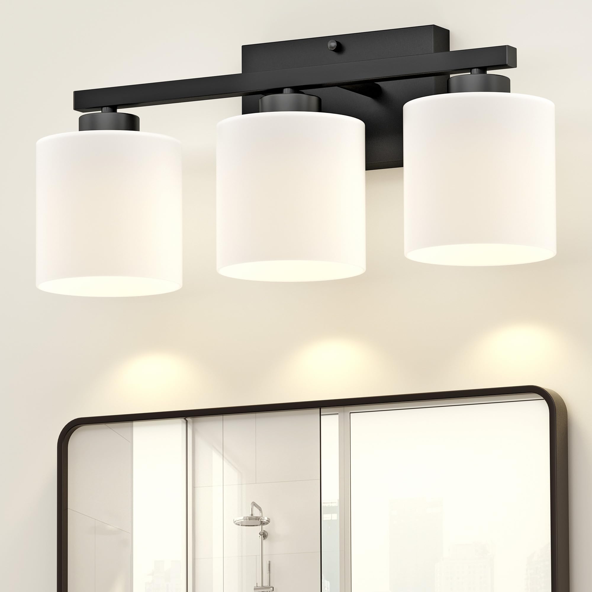 Honesorn Bathroom Light Fixtures 4-Light, Matte Black Bathroom Vanity Light Over Mirror, Modern Vanity Lights for Bathroom with Frosted Shade & Anti-Rust Nickel Finished, E26 Base Vanity Lighting