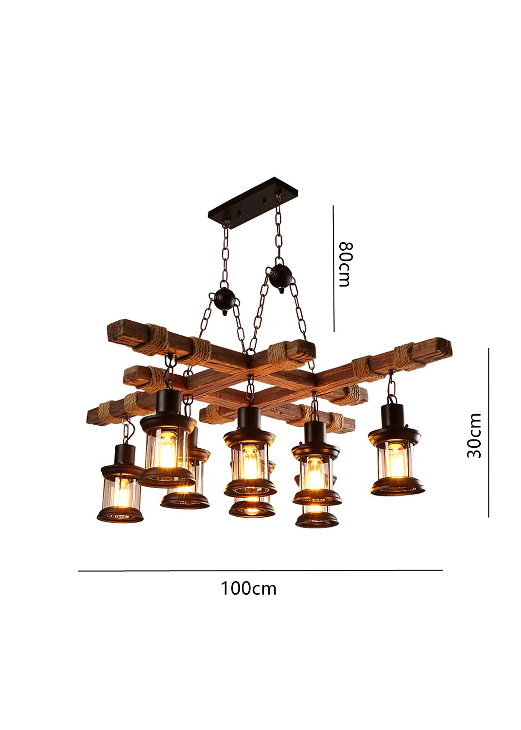 TFCFL 6 Lights Industrial Vintage Hanging Pendant Light Wooden Chandelier Ceiling Light Retro Wooden Light Suspension Lighting Fixture Retro Loft Lantern Chandelier Lights Handmade Lighting Products