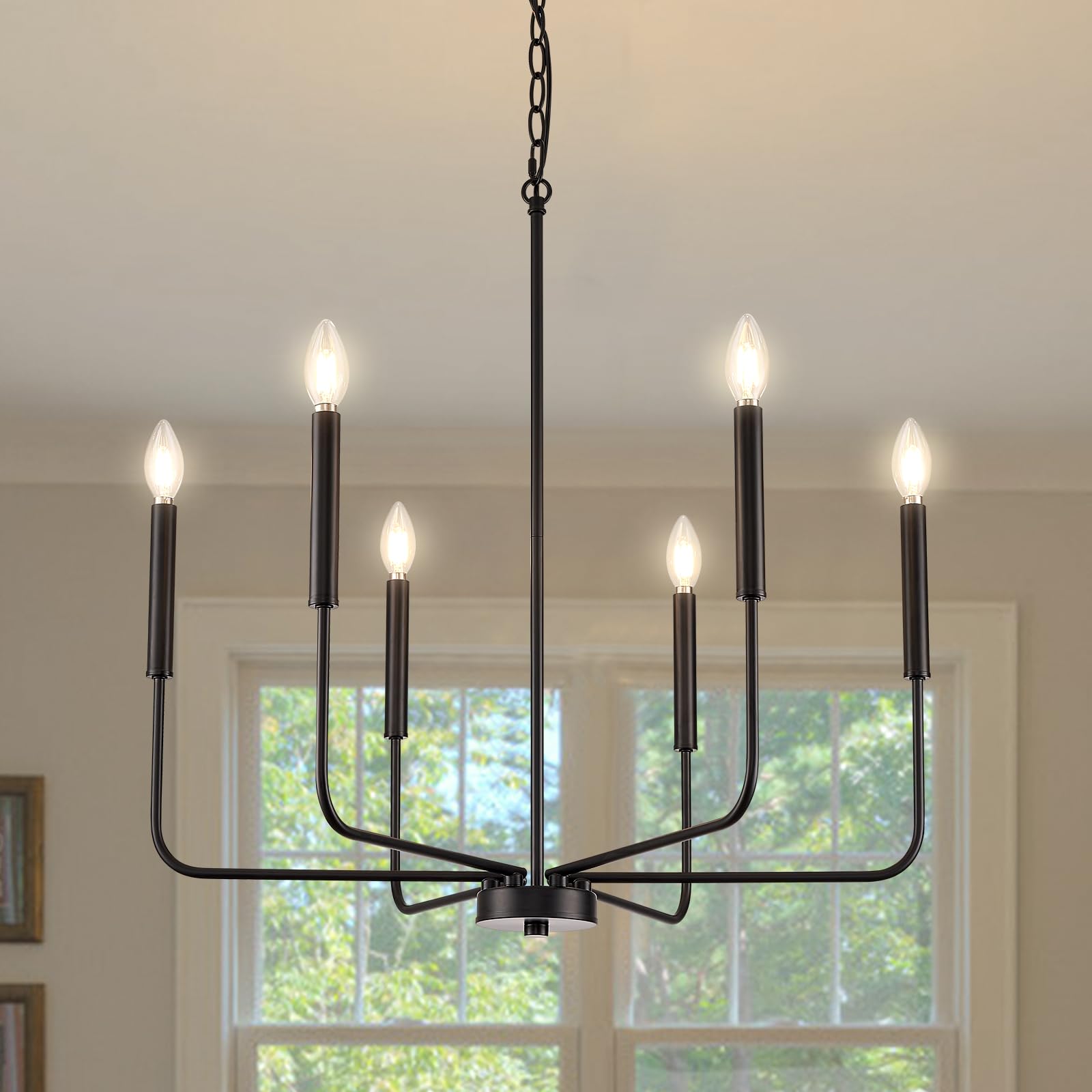 Modern Gold Chandelier for Dining Room,Metal 6-Light Kitchen Light Fixtures,Farmhouse Candle Hanging Pendant Light for Living Room Entryway Foyer Bedroom (Bulb Not Included)