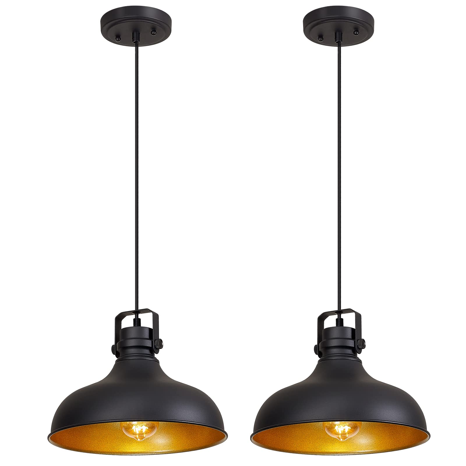 Black Farmhouse Pendant Lights Matte Pendant Lighting for Kitchen Island Industrial Adjustable Height Vintage Dome Hanging Light Fixtures for Barn, Dining Room 3 Packs