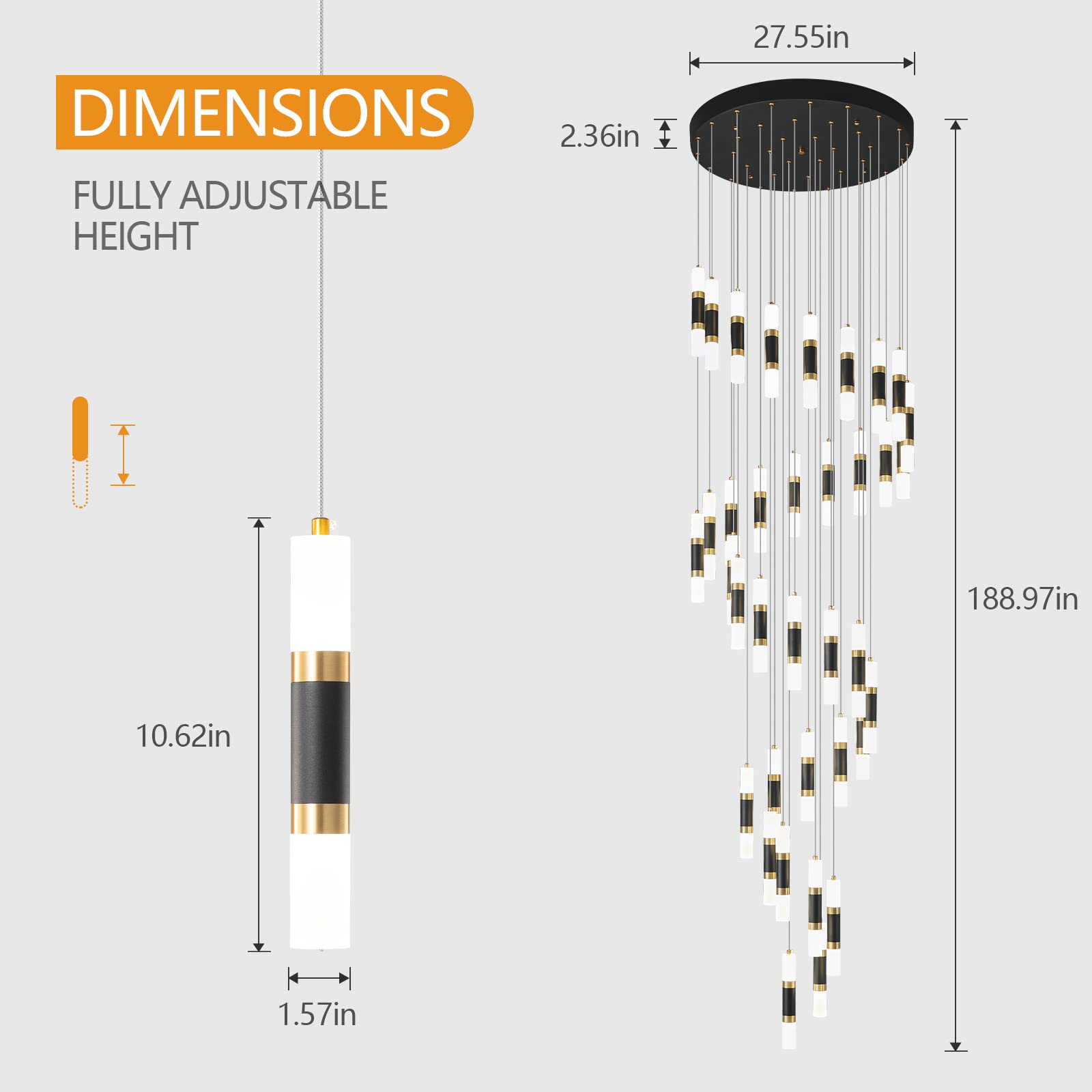 2-Light Modern Kitchen Island Dimmable LED Modern Black Gold Mini Pendant Light, Bedroom Bedside Table Black Small Pendant Light