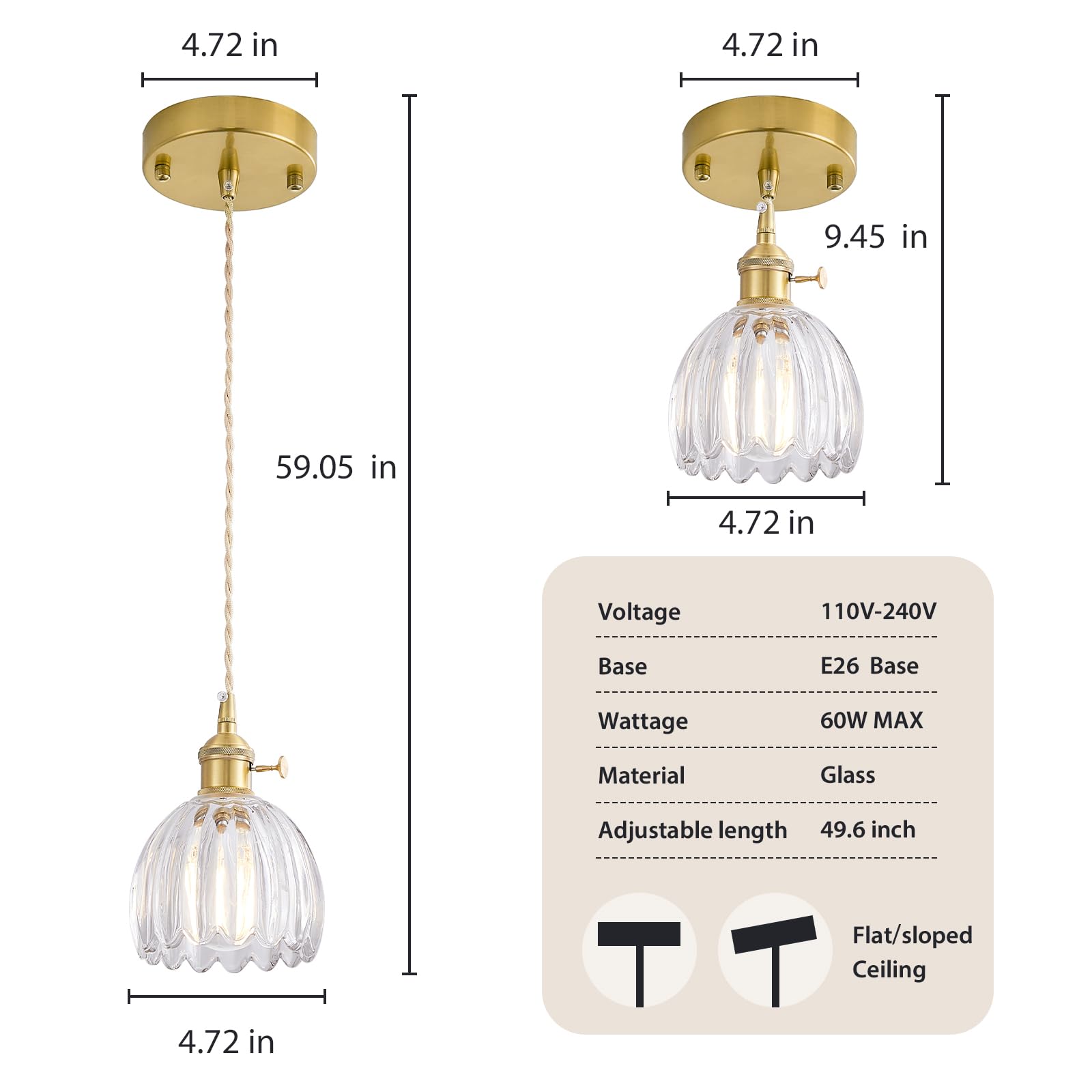 Pendant Light Fixture Glass Pendant Light Gold Pendant Light Hanging Light Modern Lighting for Bedroom Kitchen Hallway Bathroom Island Light Living Room Brown(Amber) 1 Pack