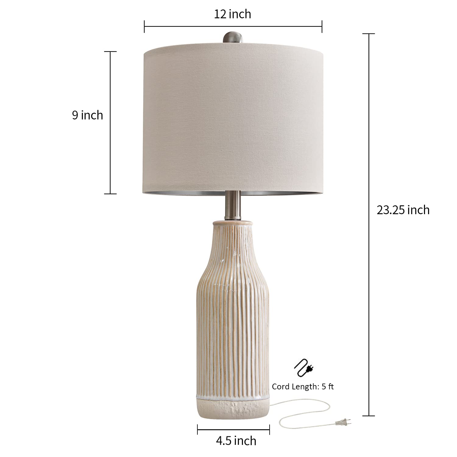 23.75" Modern Ceramic Single Table Lamp for Living Room Farmhouse Bedside Nightstand Lamp for Bedroom Home Office Dorm