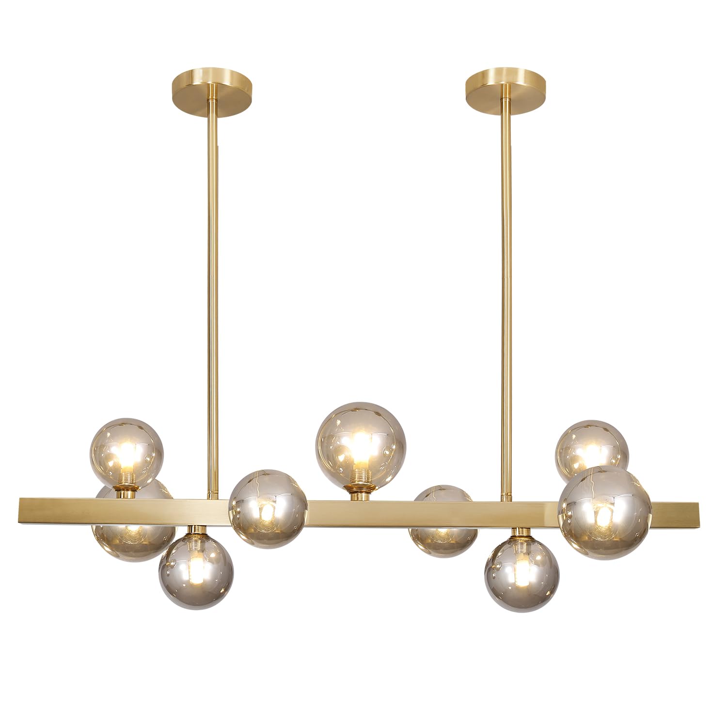 BOKT Modern Gold Chandelier 7-Lights Frosted Glass Globe Pendant Light Kitchen Island Linear Hanging Lighting Fixtures for Living Room Bedroom Dining Room Corridor