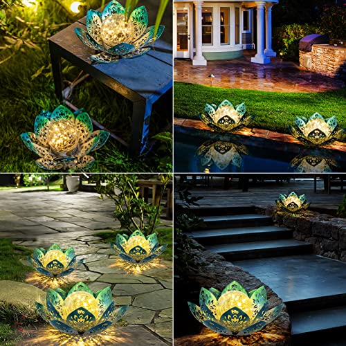 Solar Light Outdoor Waterproof Garden Light Metal Glass Decorative LED Lotus Flower Table Lamp