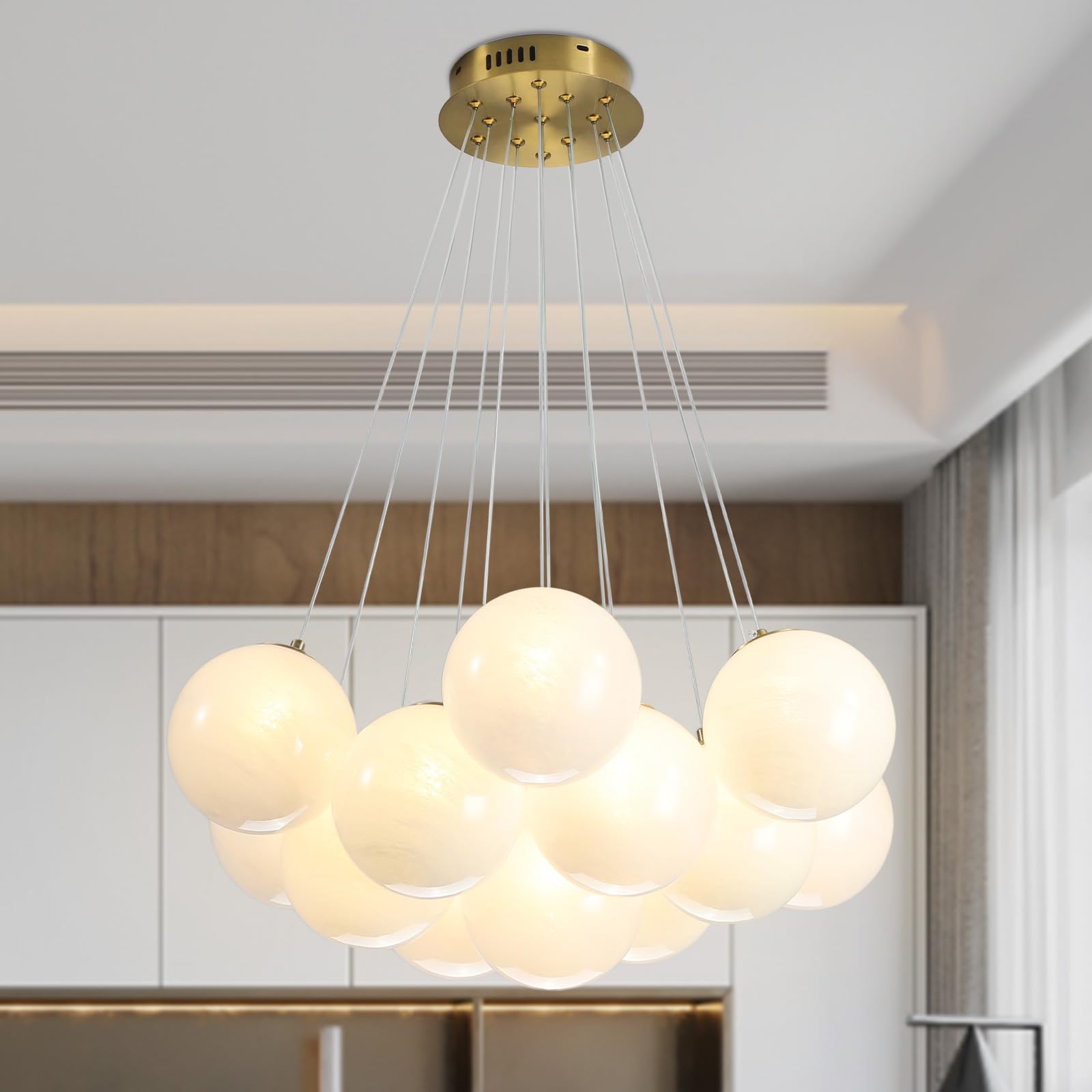 23" Bubble Globe Chandelier, 13-Light Globe Chandelier Light Fixture, Pendant Light Fixture with Milky White Glass Big Balls for Bedroom Dining Room Living Room(G9 Bulbs Included, UL Listed)