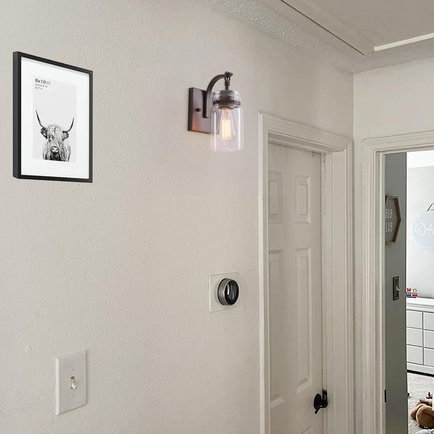 Black Wall Sconces Set of Two, Black Sconces Wall Lighting Fixtures with Clear Glass Indoor 1-Light Bathroom Wall Sconce for Bathroom Hallway Stairwell