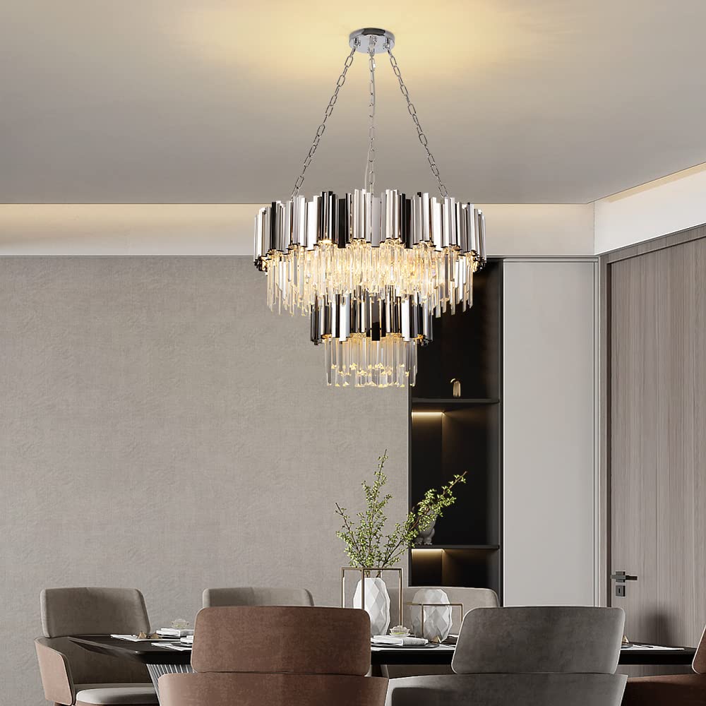 Modern K9 Crystal Pendant Lighting, Round Gold Crystal Chandelier Contemporary Luxury Pendant Ceiling Lighting Fixture for Dining Living Room Kitchen Island, Antique Gold