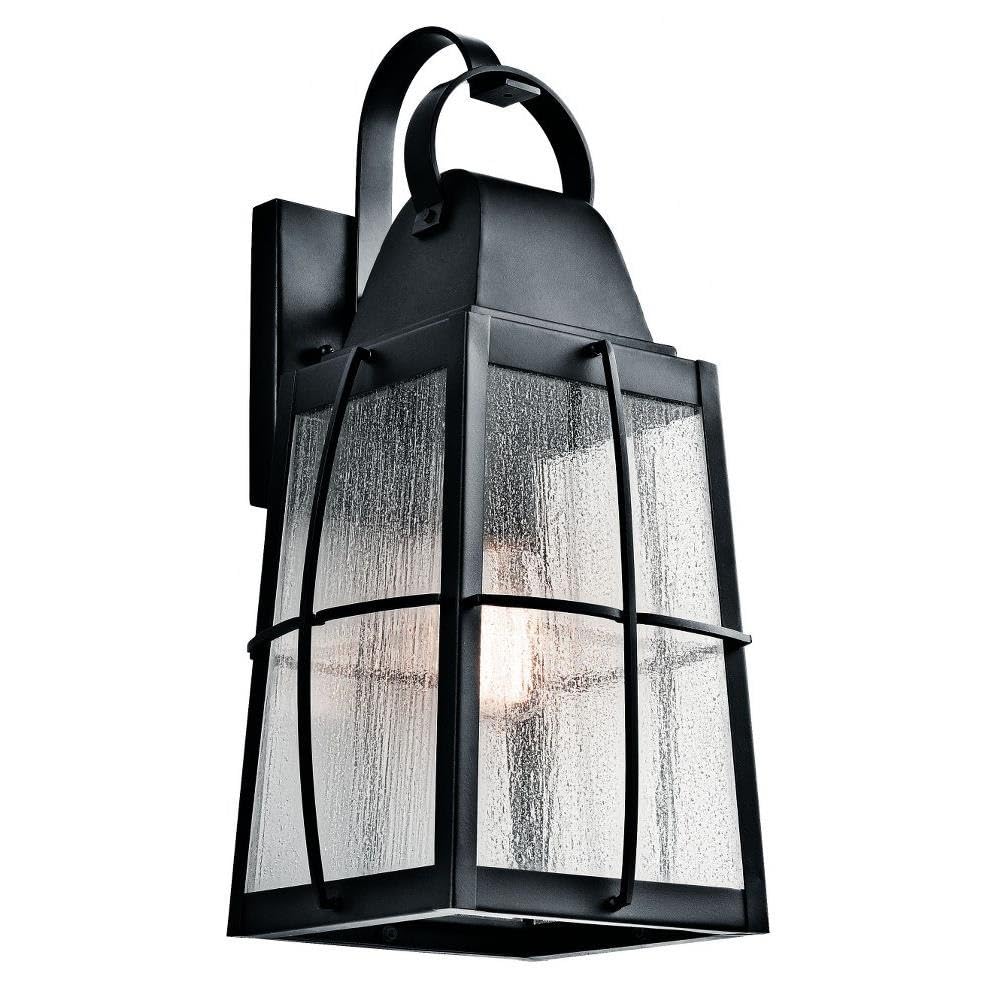 12" Outdoor Wall Light in Textured Black, 1-Light Exterior Wall Sconce Porch Light with Clear Seeded Glass, (12" H x 5.75" W), 49552BKT