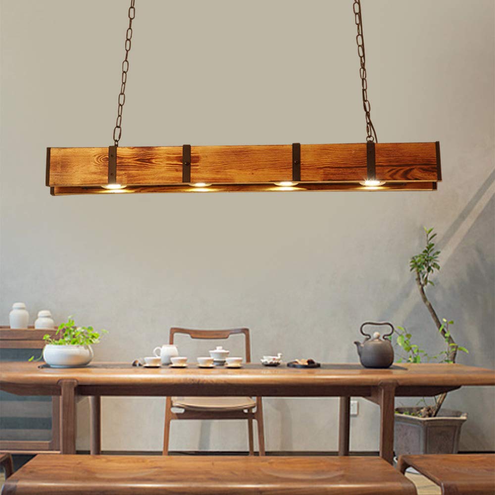 TFCFL 6 Lights Industrial Vintage Hanging Pendant Light Wooden Chandelier Ceiling Light Retro Wooden Light Suspension Lighting Fixture Retro Loft Lantern Chandelier Lights Handmade Lighting Products