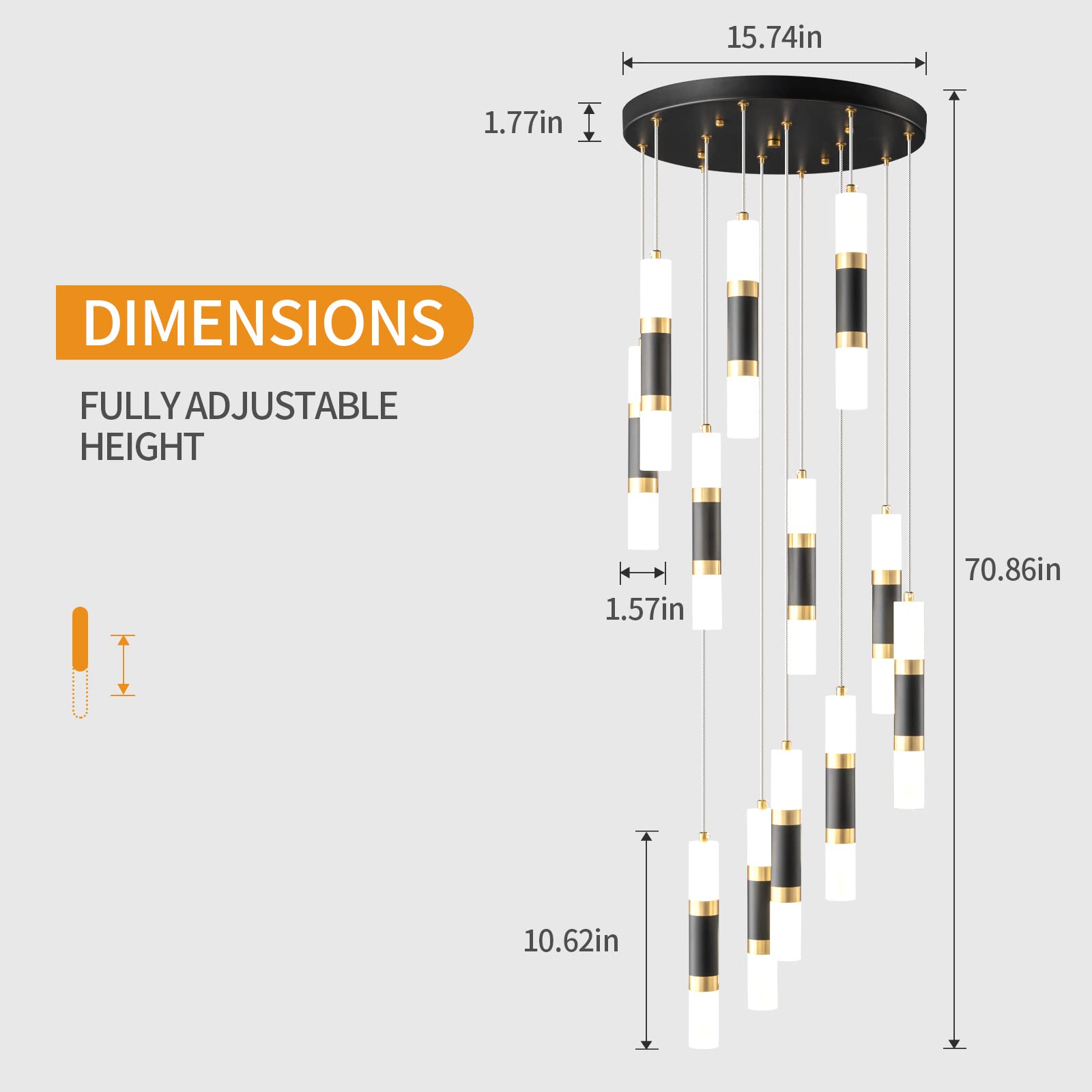 2-Light Modern Kitchen Island Dimmable LED Modern Black Gold Mini Pendant Light, Bedroom Bedside Table Black Small Pendant Light