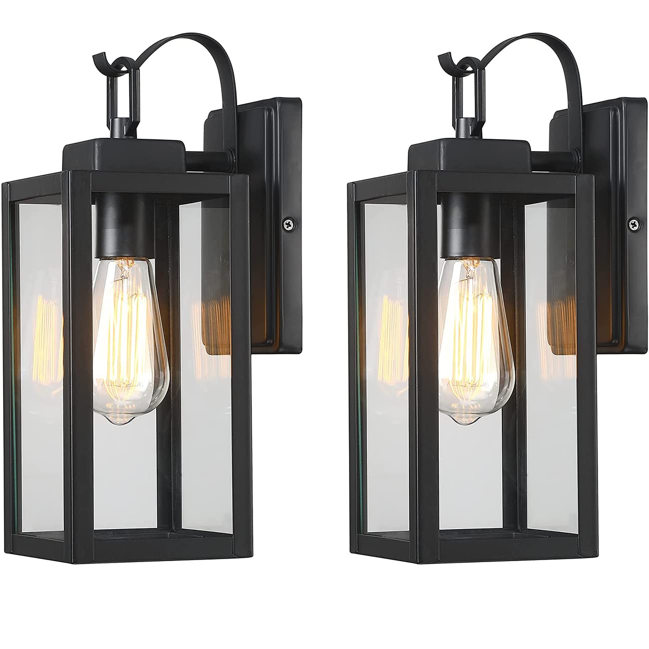 Pia Ricco Outdoor Wall Lights, Matte Black Exterior Light Fixture with Clear Glass Shade, Waterproof Front Porch Lighting, Modern Sconce Lantern for Outside, House, Garage, ETL Listed, Pack of 2